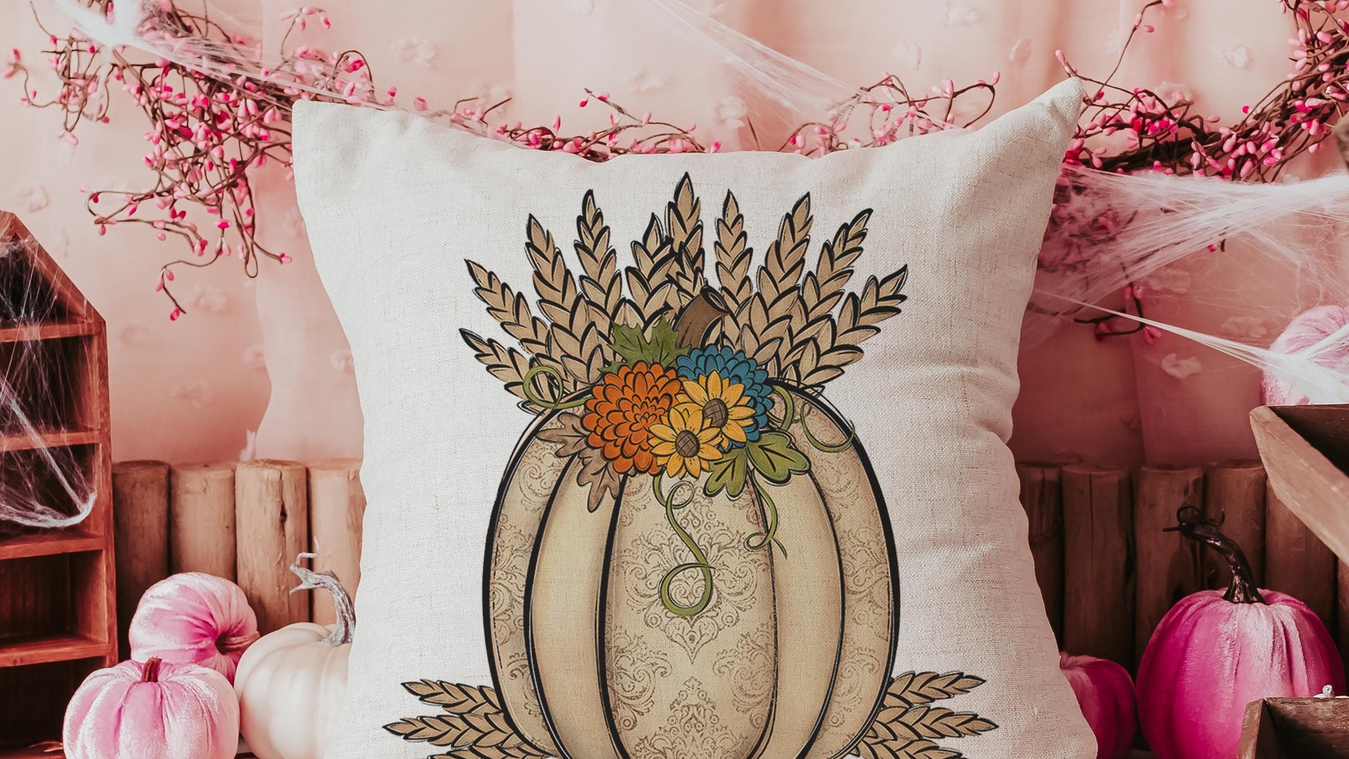 wheat pumpkin decorative pillows for couch, sunflower pumpkin kitchen towels, harvest decor, Thanksgiving hosting gift, pumpkin season gifts