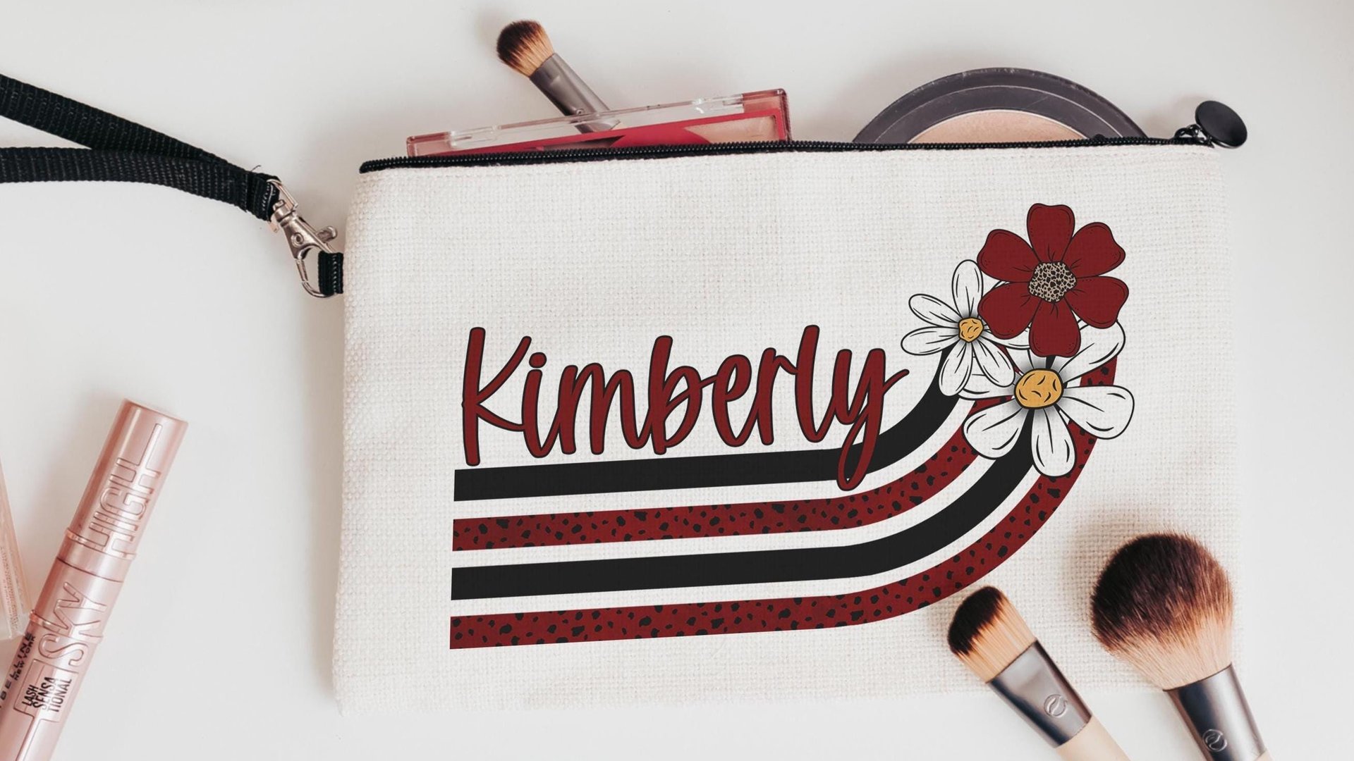 personalized yellow and white daisy flower pencil pouch for teacher, yellow school spirit school supplies, cute teacher makeup bag best