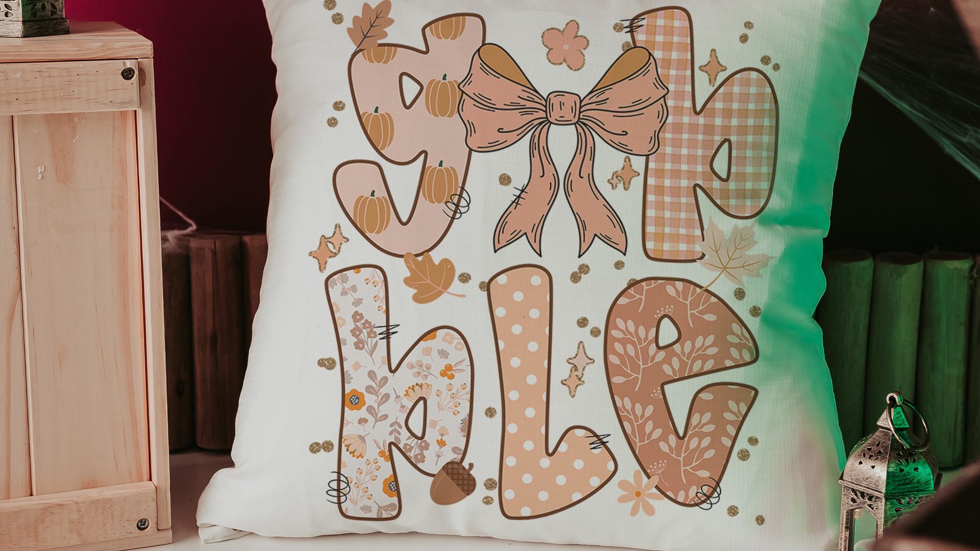 gobble Thanksgiving coquette throw pillows for couch, Thanksgiving hosting gift, fall floral pumpkin pillow autumn housewarming gift for