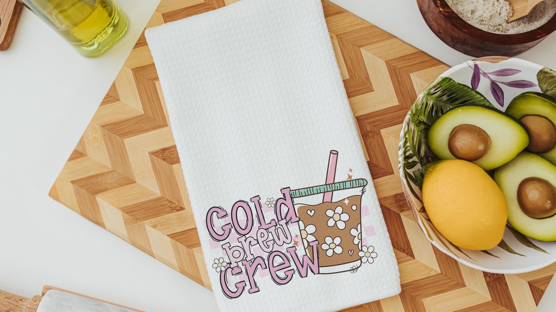 cold brew crew coffee kitchen towels for friends, iced coffee lover coffee bar decor, coffee Christmas gifts for coworkers, coffee gifts for