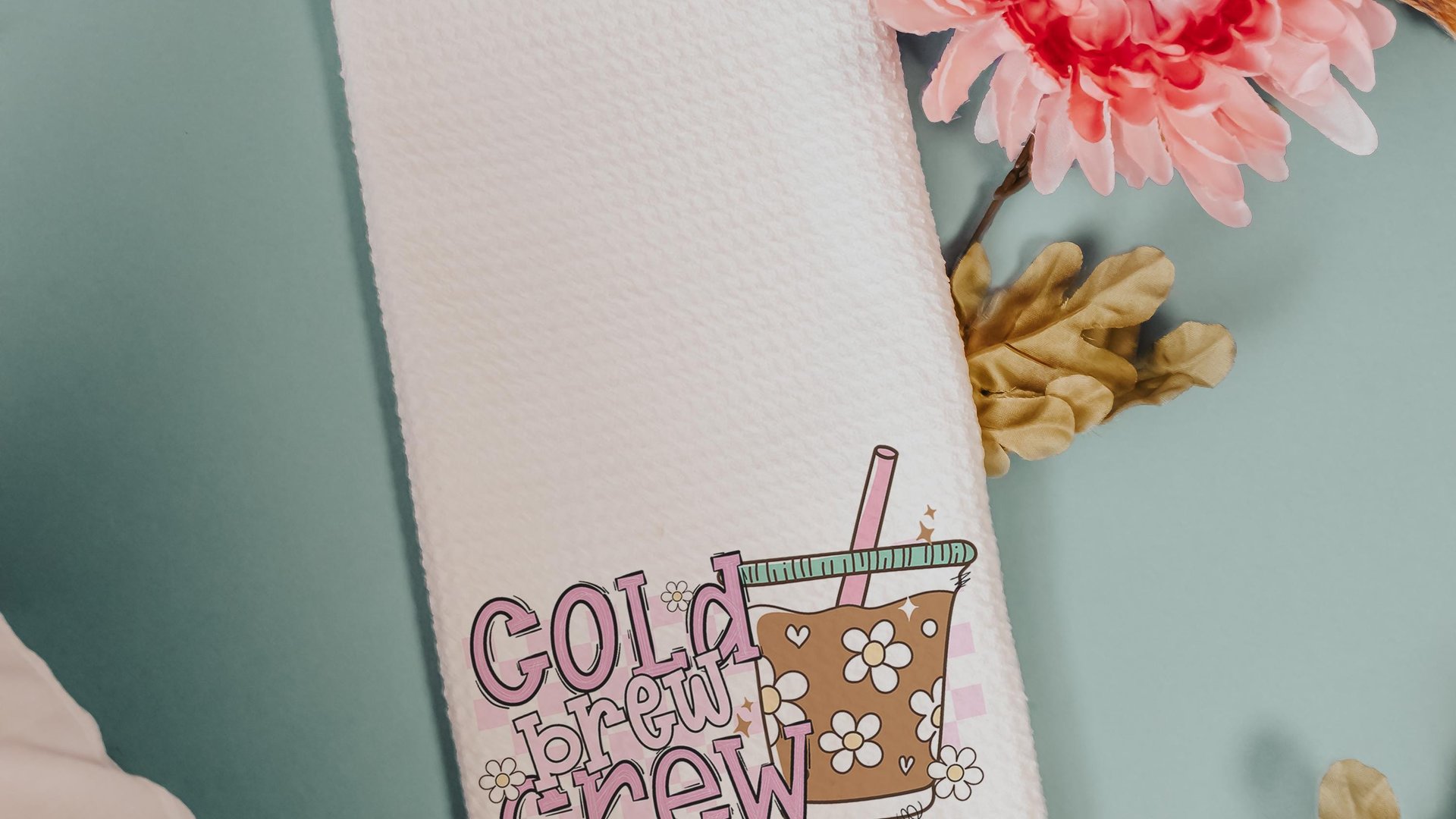 cold brew crew coffee kitchen towels for friends, iced coffee lover coffee bar decor, coffee Christmas gifts for coworkers, coffee gifts for