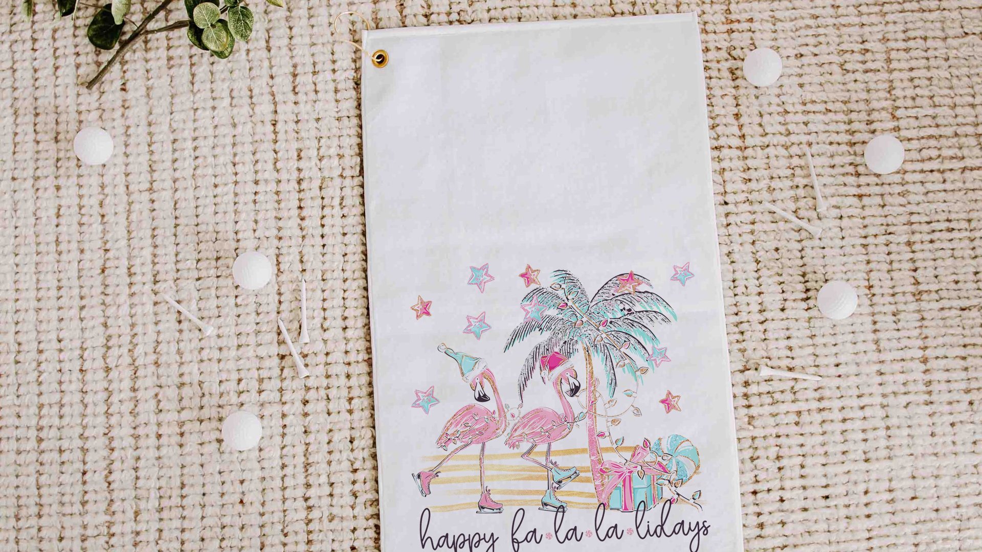fa la la la mingo funny golf towel Christmas gifts for golfers, flamingo golf girls trip gifts for adult women, cute golf stocking stuffers