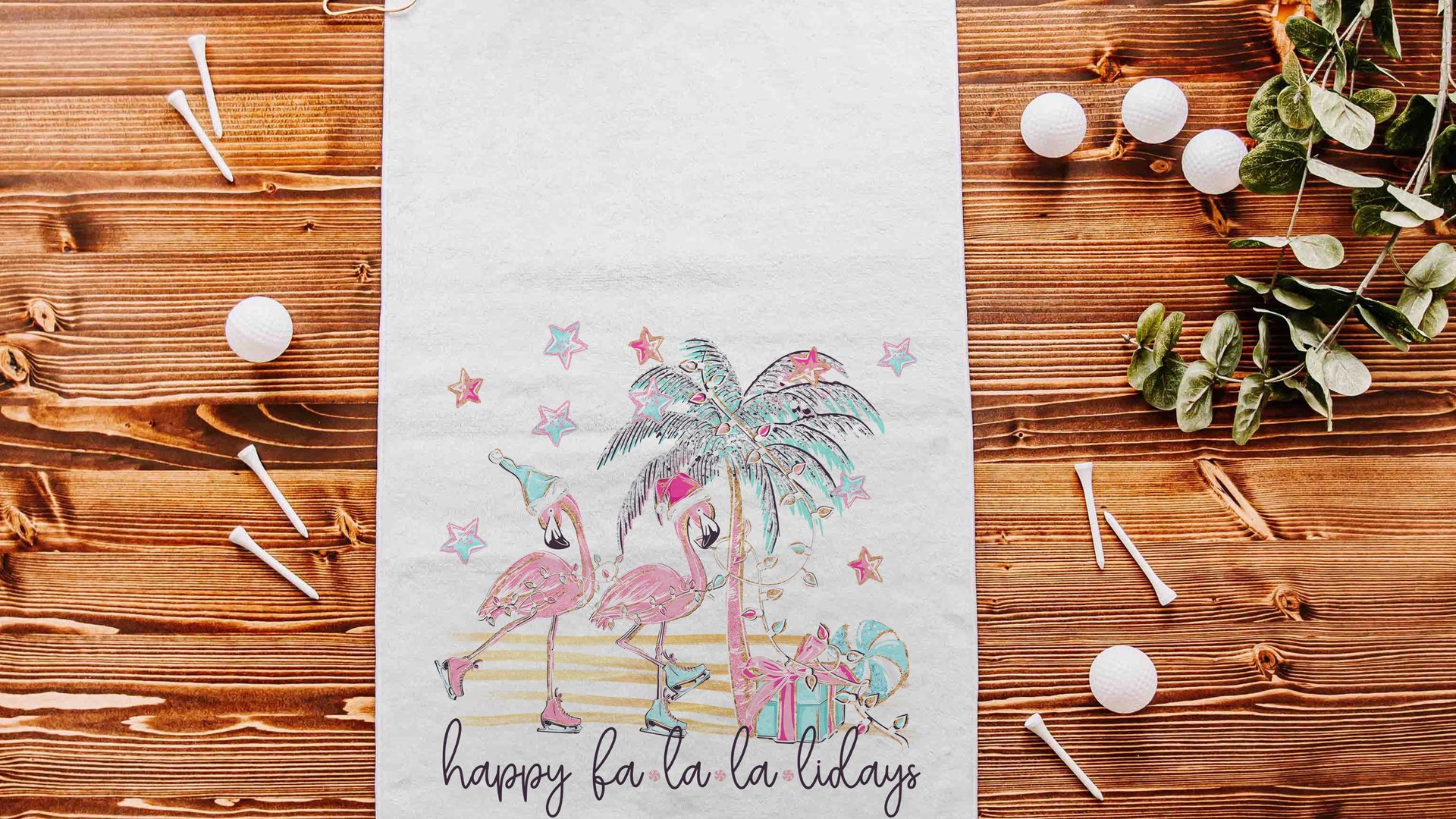 fa la la la mingo funny golf towel Christmas gifts for golfers, flamingo golf girls trip gifts for adult women, cute golf stocking stuffers