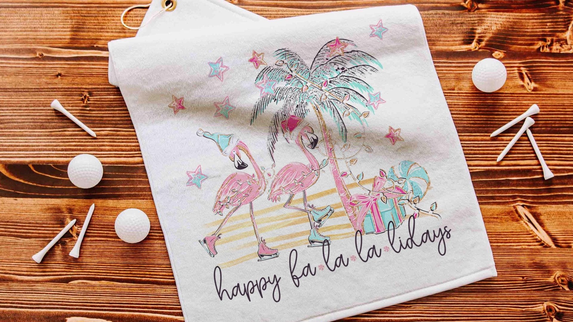 fa la la la mingo funny golf towel Christmas gifts for golfers, flamingo golf girls trip gifts for adult women, cute golf stocking stuffers