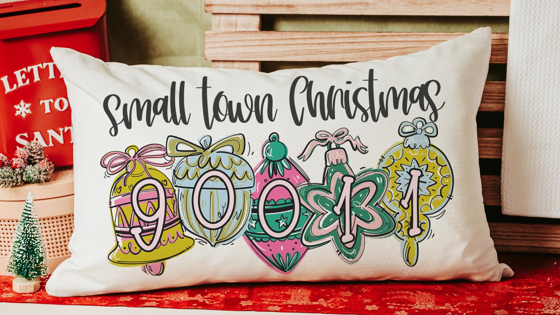 personalized zip code lumbar pillow home decor, small town Christmas hostess gifts for women, trendy decorative throw pillows best sellers