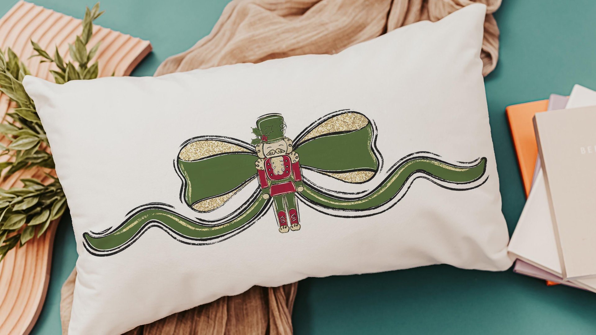 grandmillennial Christmas lumbar pillows for bench, trendy decorative throw pillows for chairs, nutcracker coquette Christmas decor for home