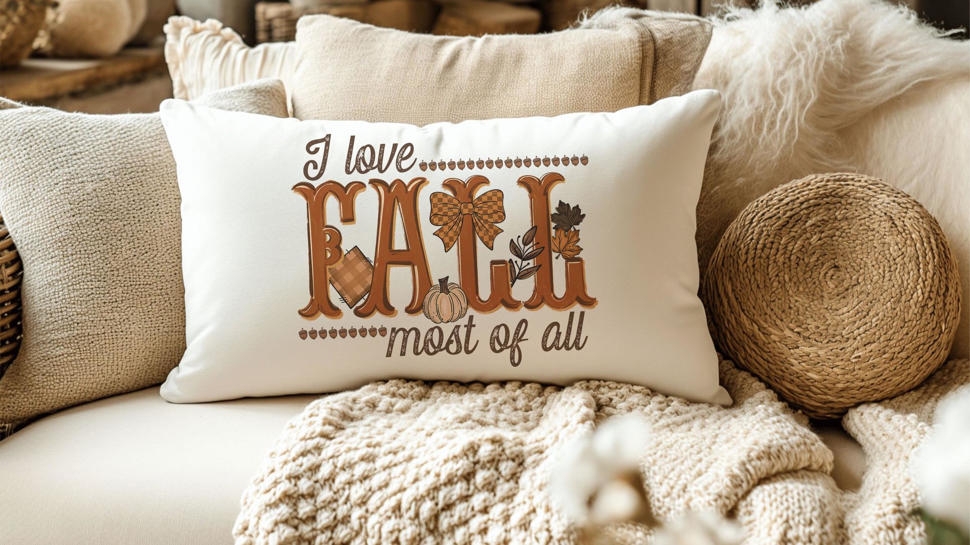 I love fall most of all fall lumbar decorative pillows for couch, fall host gift, autumn pillow covers 12x20, pumpkin season decorations