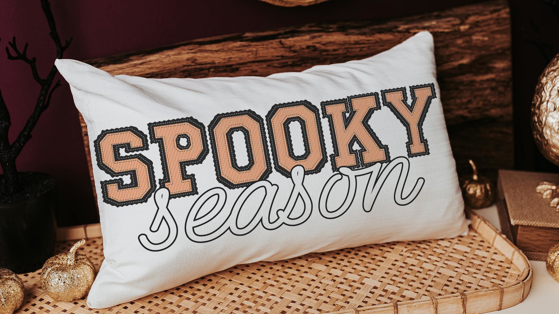spooky season Halloween lumbar pillow cover 12x20, preppy Halloween throw pillow for bed, boo basket stuffers for adults, October themed