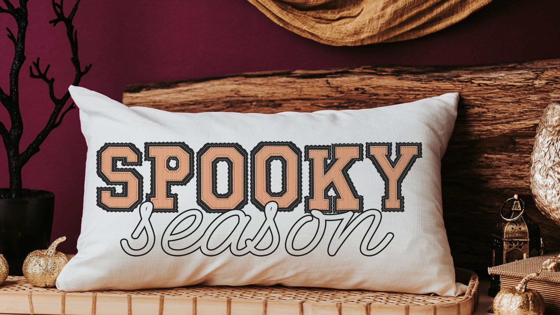 spooky season Halloween lumbar pillow cover 12x20, preppy Halloween throw pillow for bed, boo basket stuffers for adults, October themed