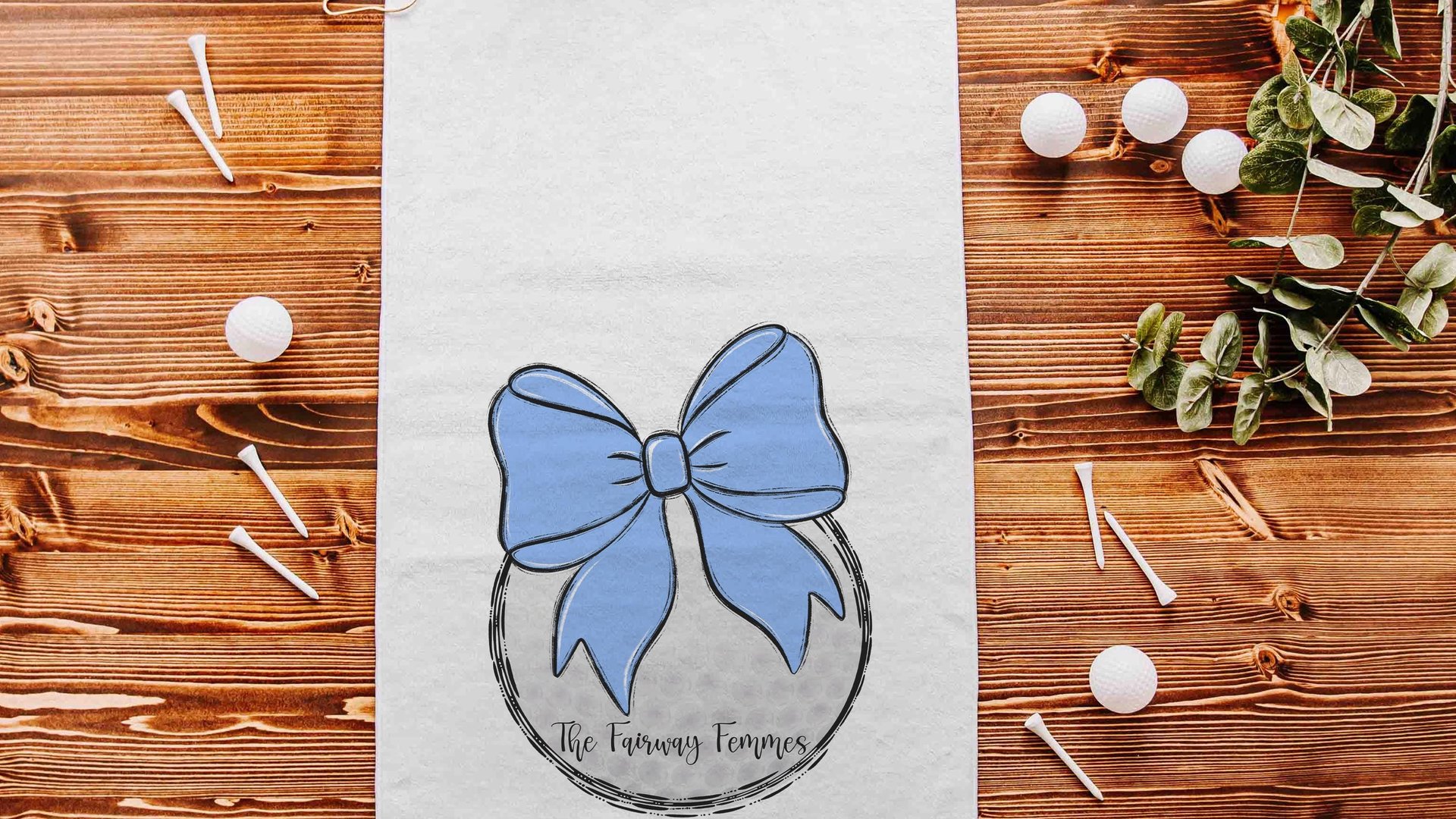 personalized golf towel with grommet, blue coquette bow golf bag towel for women, cute golf gifts for her, lady golfer gifts, ball towel
