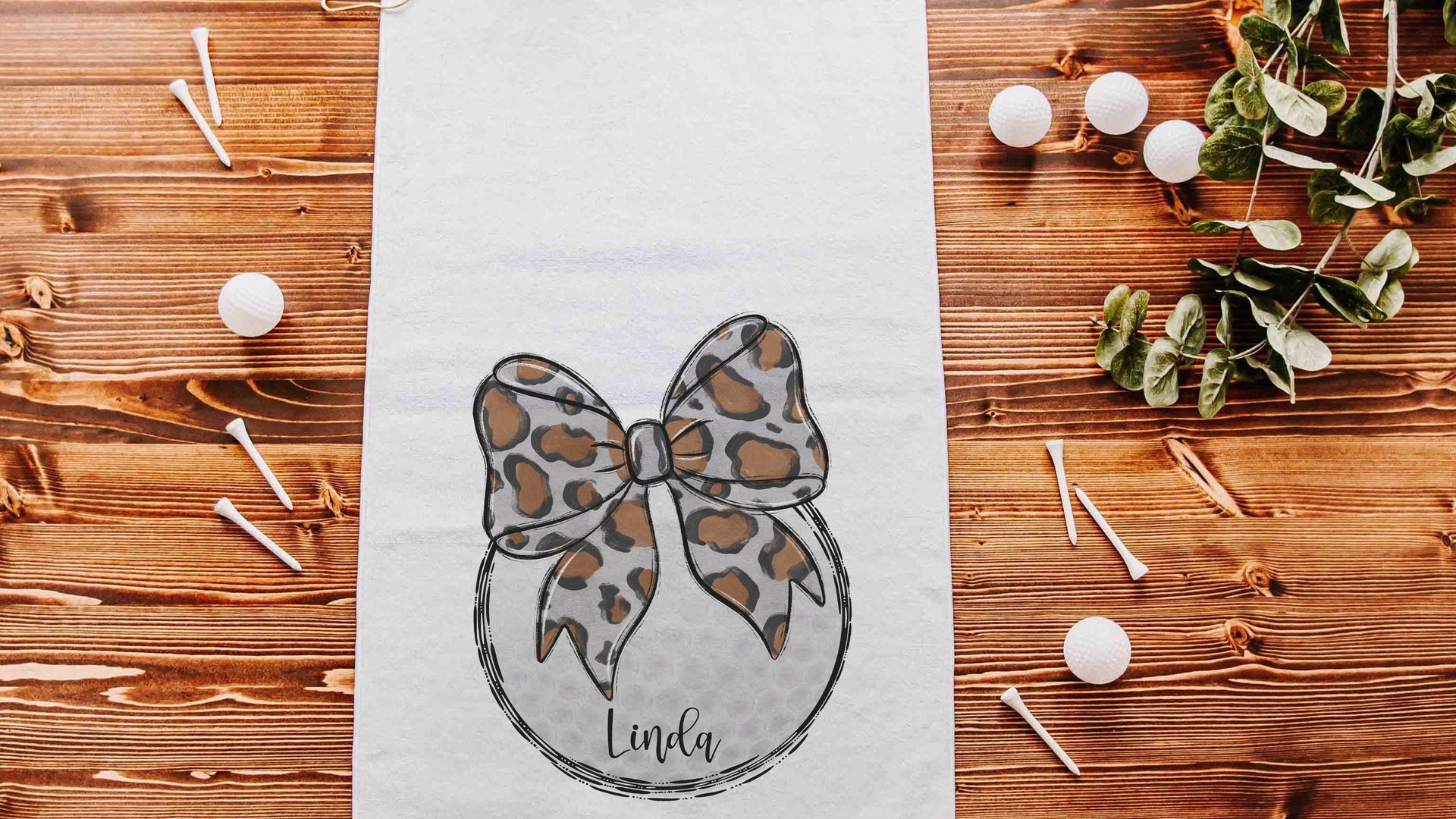personalized leopard print golf coquette golf towel with name, trendy golf Christmas gifts for golfers, girls golf team gifts, golfing gear