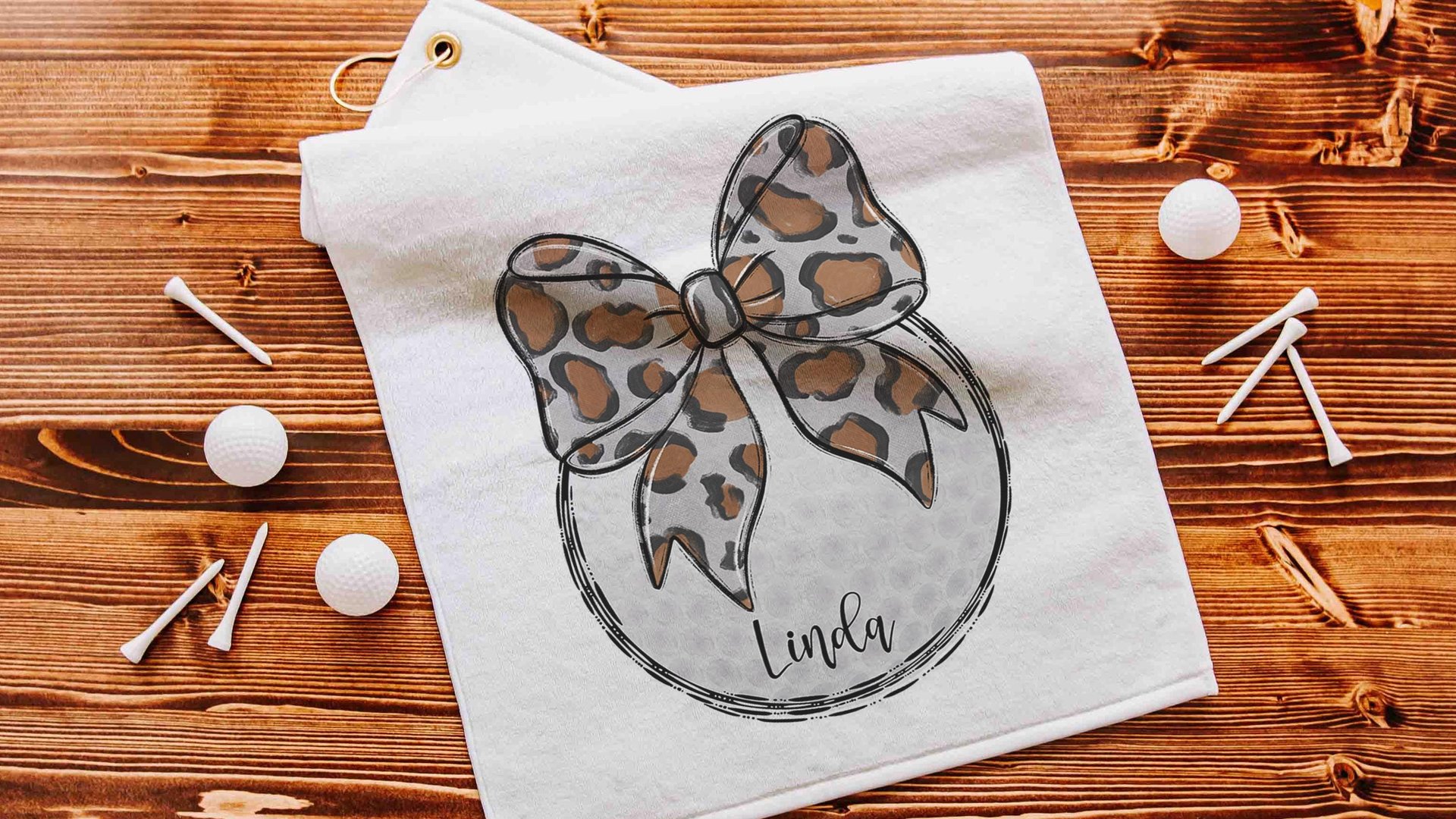 personalized leopard print golf coquette golf towel with name, trendy golf Christmas gifts for golfers, girls golf team gifts, golfing gear