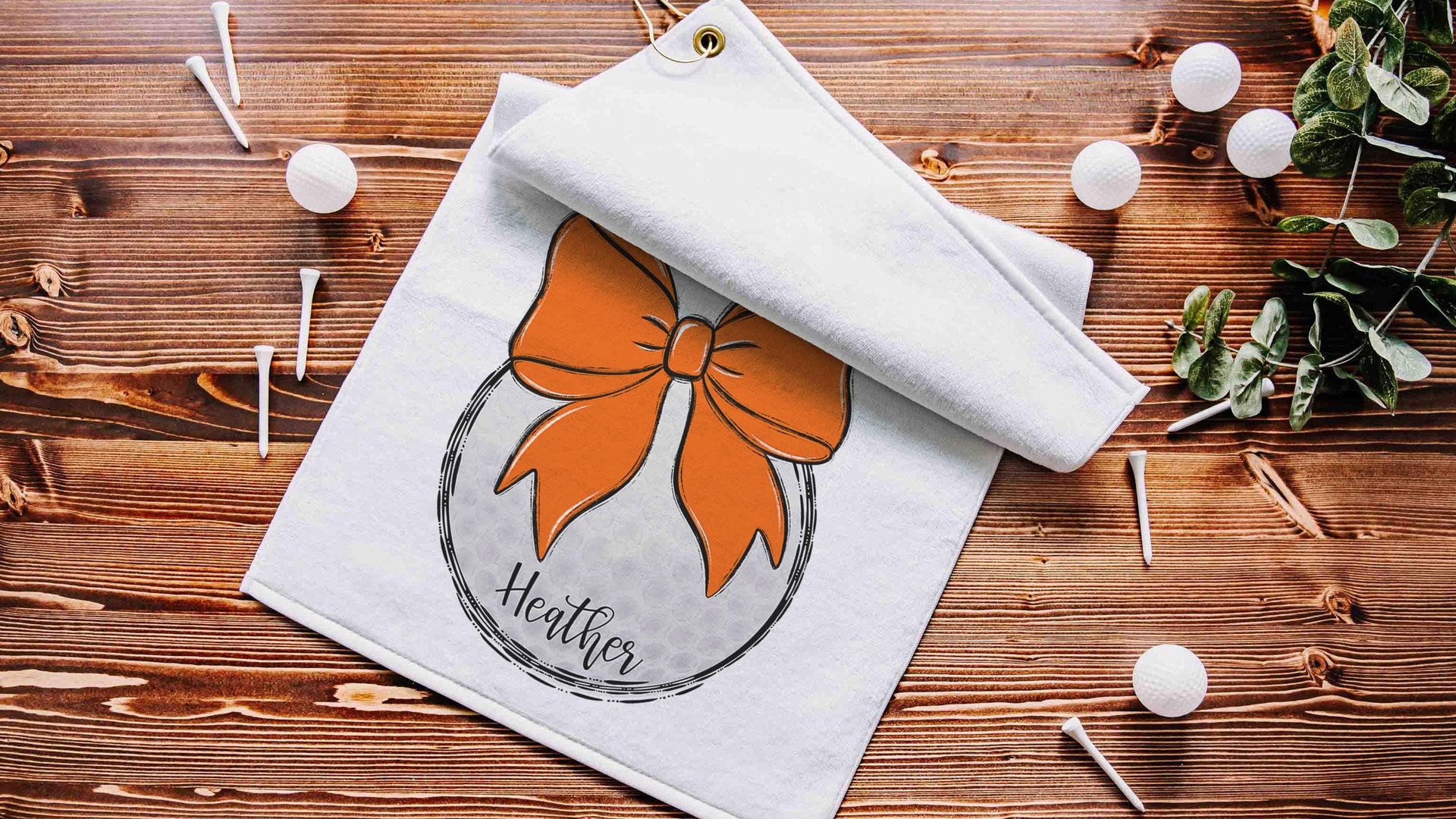 personalized orange school spirit golf towels for golf bags, cute golf Christmas gifts for golfers, golf gifts for high school seniors, best