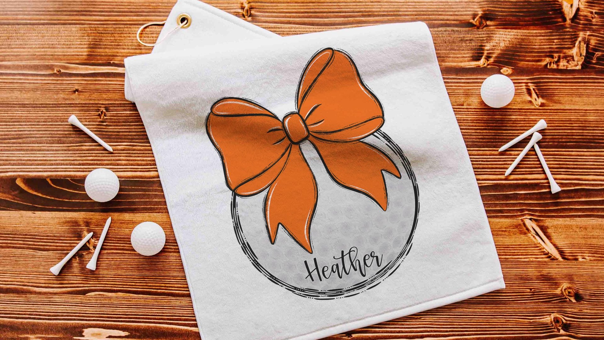 personalized orange school spirit golf towels for golf bags, cute golf Christmas gifts for golfers, golf gifts for high school seniors, best