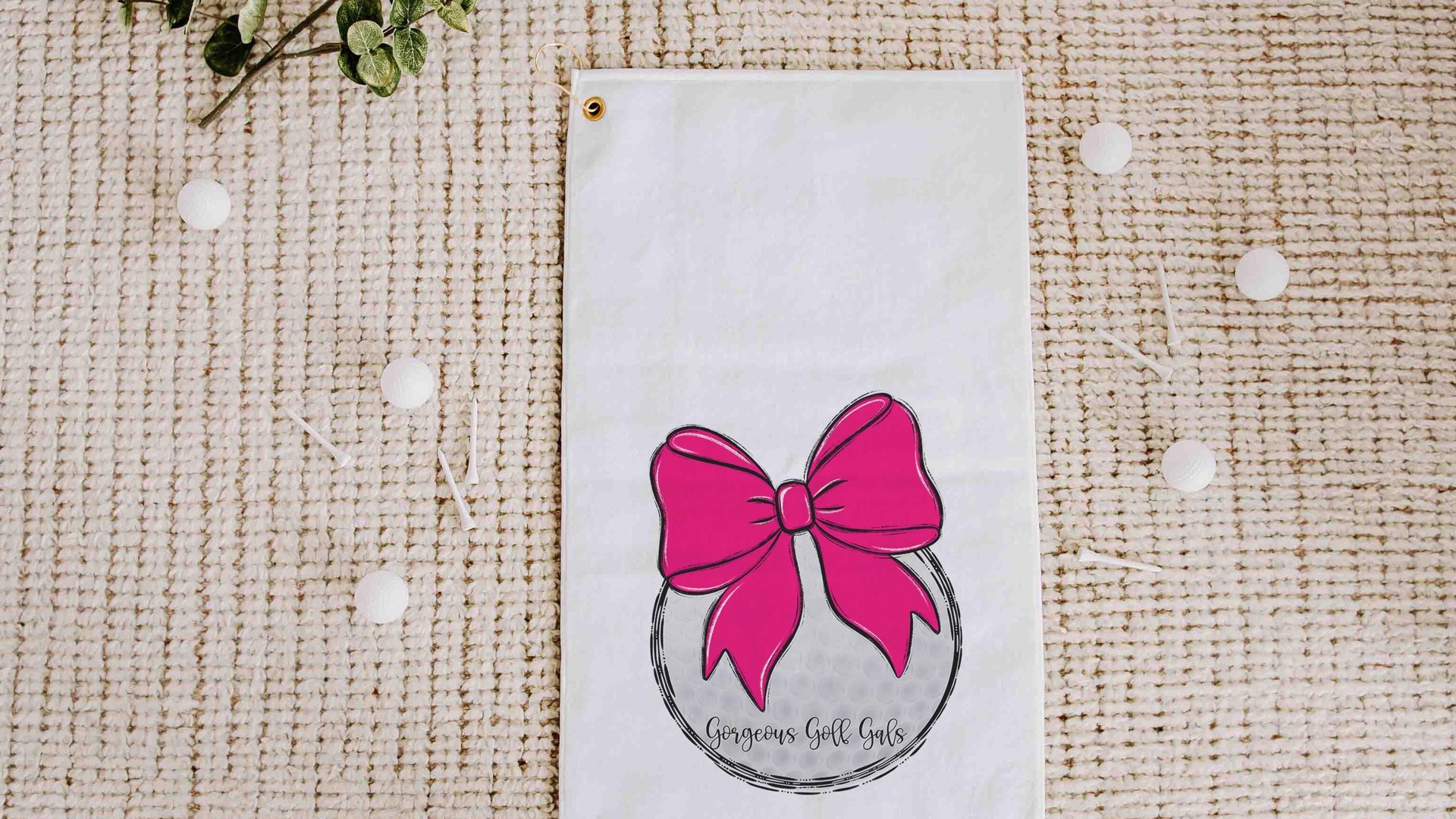 personalized hot pink golf coquette golf towel with name, cute golf Christmas gifts for golfers, girls golf team end of season gift, golfing