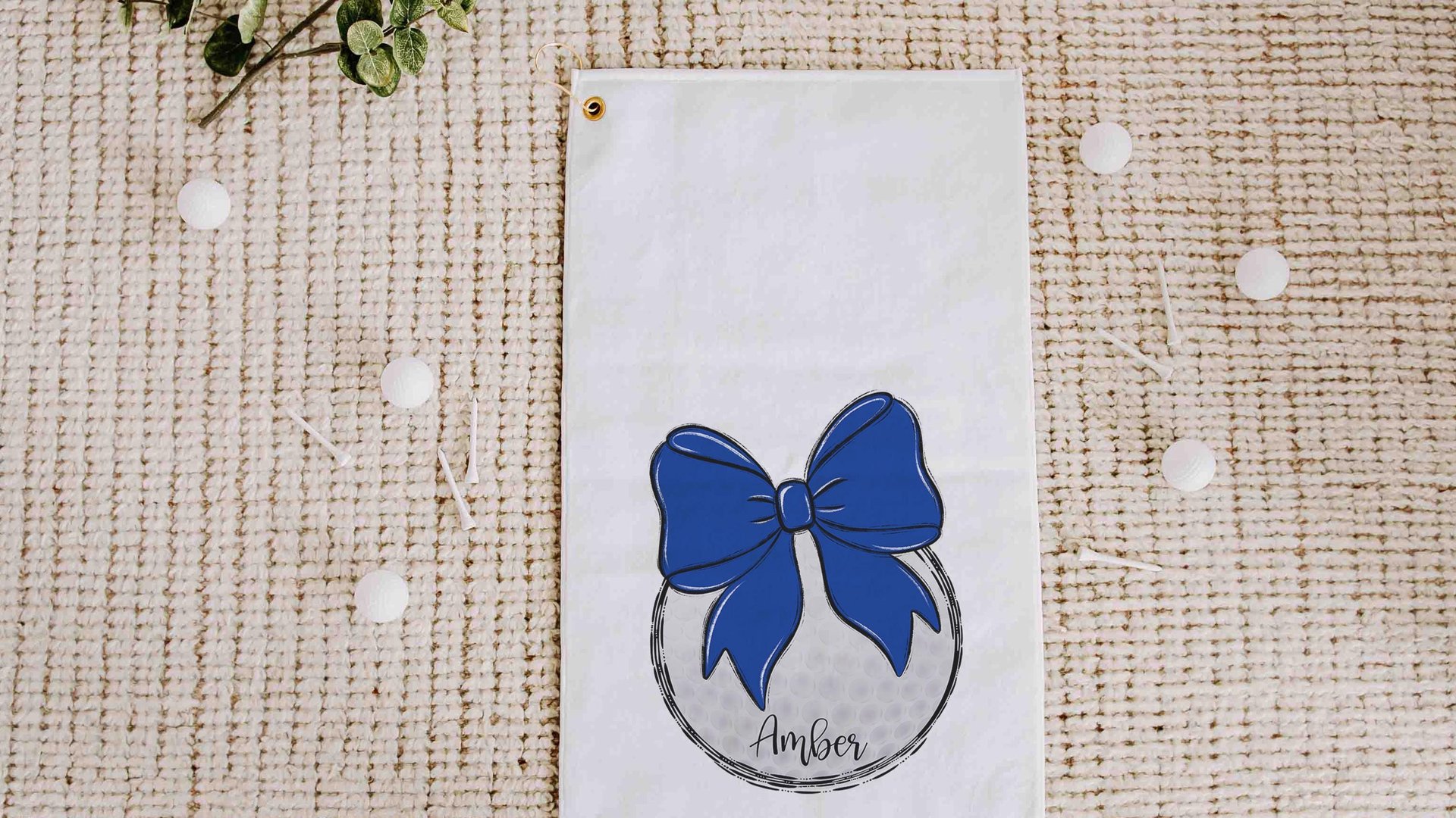 personalized royal blue coquette golf towel with hook, cute golf Mothers day gift for golfers, golf mom gift, golfing wife golf gear, unique
