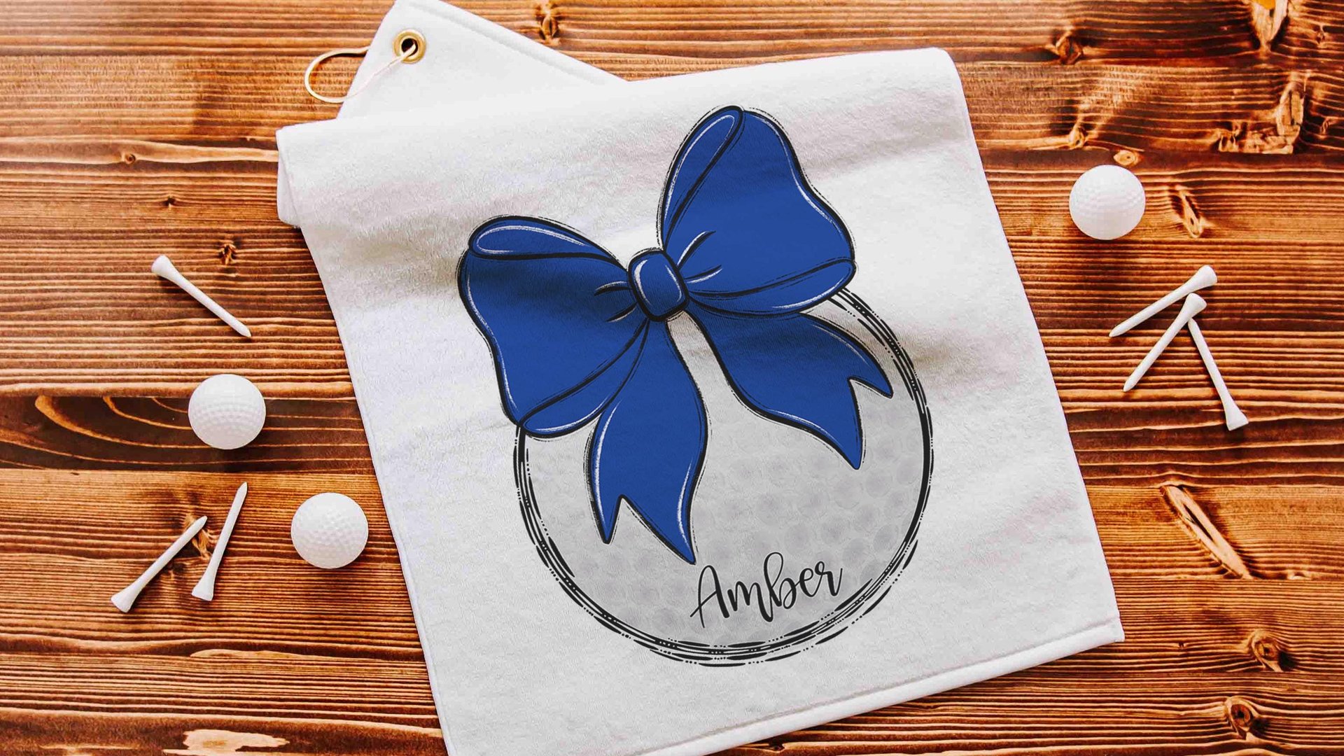 personalized royal blue coquette golf towel with hook, cute golf Mothers day gift for golfers, golf mom gift, golfing wife golf gear, unique