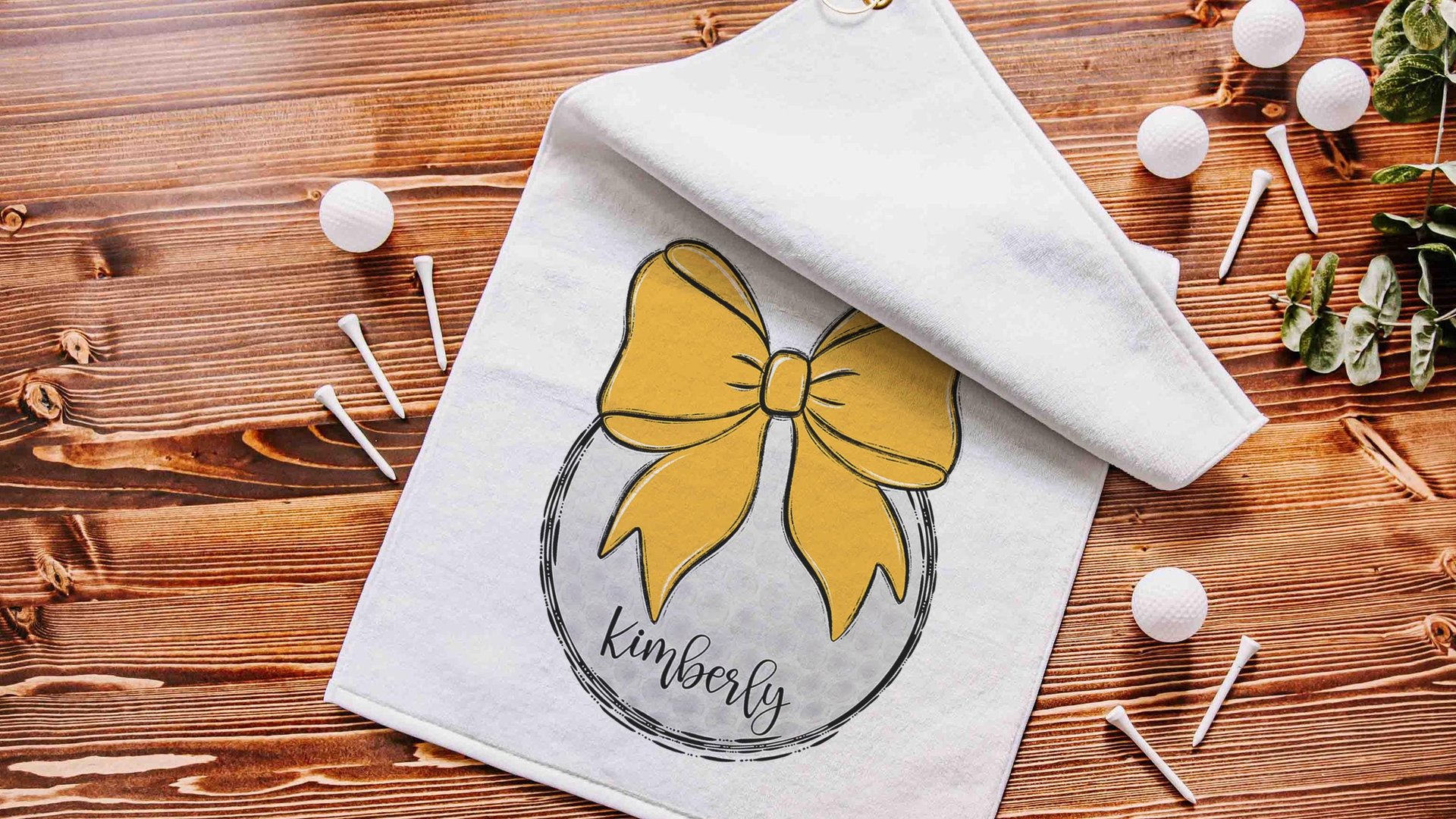 personalized yellow school spirit golf coquette golf towel with name, golf Christmas gifts for golfers, high school girls golf team gifts