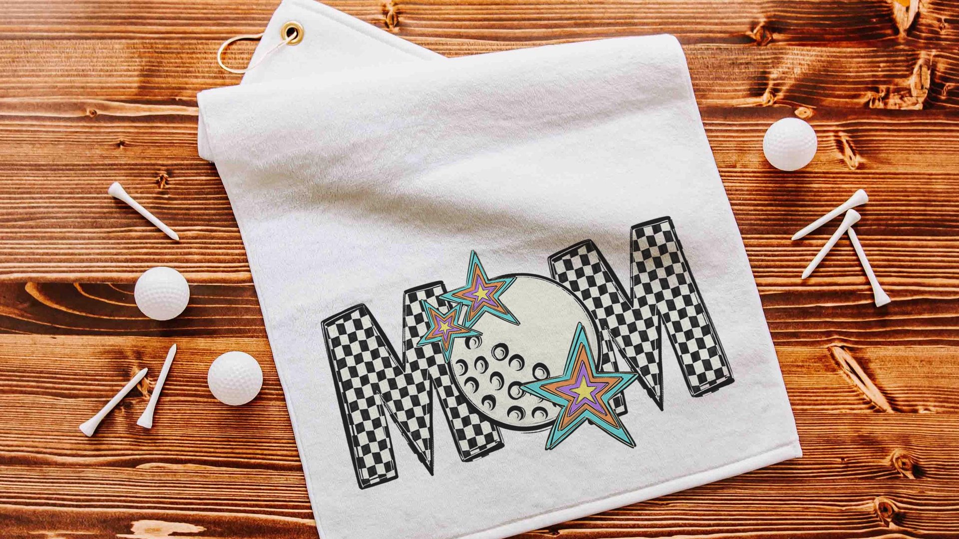 black and white checkered trendy golf towel for cart, golf Mothers day gift for golfers, golf mom gifts, cute golf accessories for women