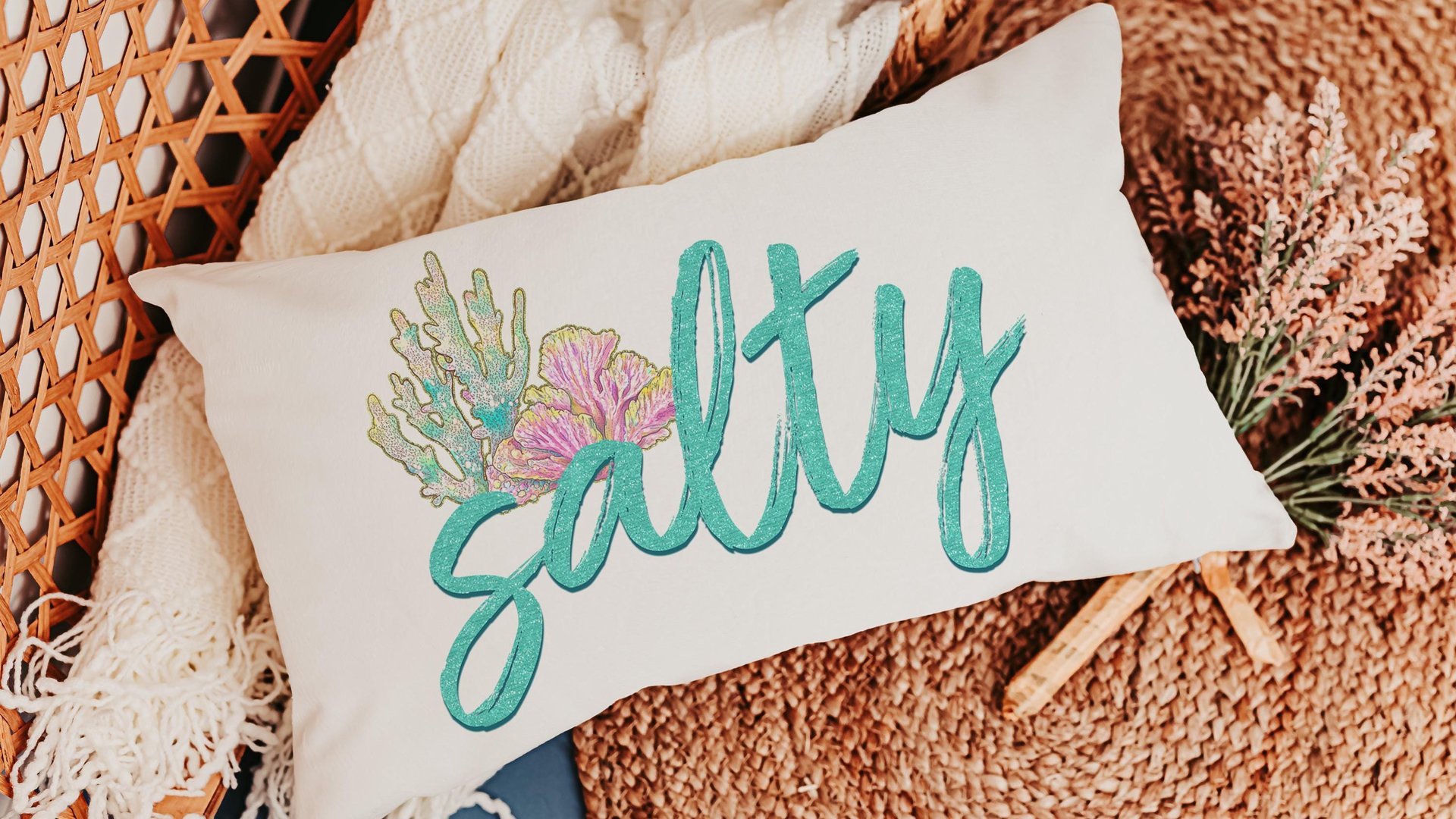 salty beach lumbar throw pillows for couch, mermaid vibes decorative pillows for girls, coastal housewarming gifts for daughter, funny gifts