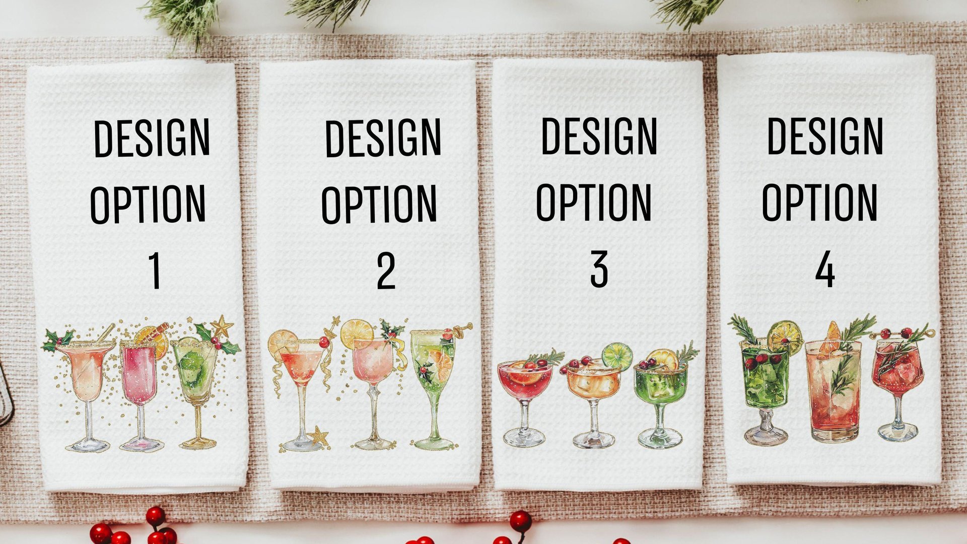 Christmas cocktail kitchen towels for Christmas bar accessories for home bar, holiday hosting decor home decor gift for couple, Xmas hand