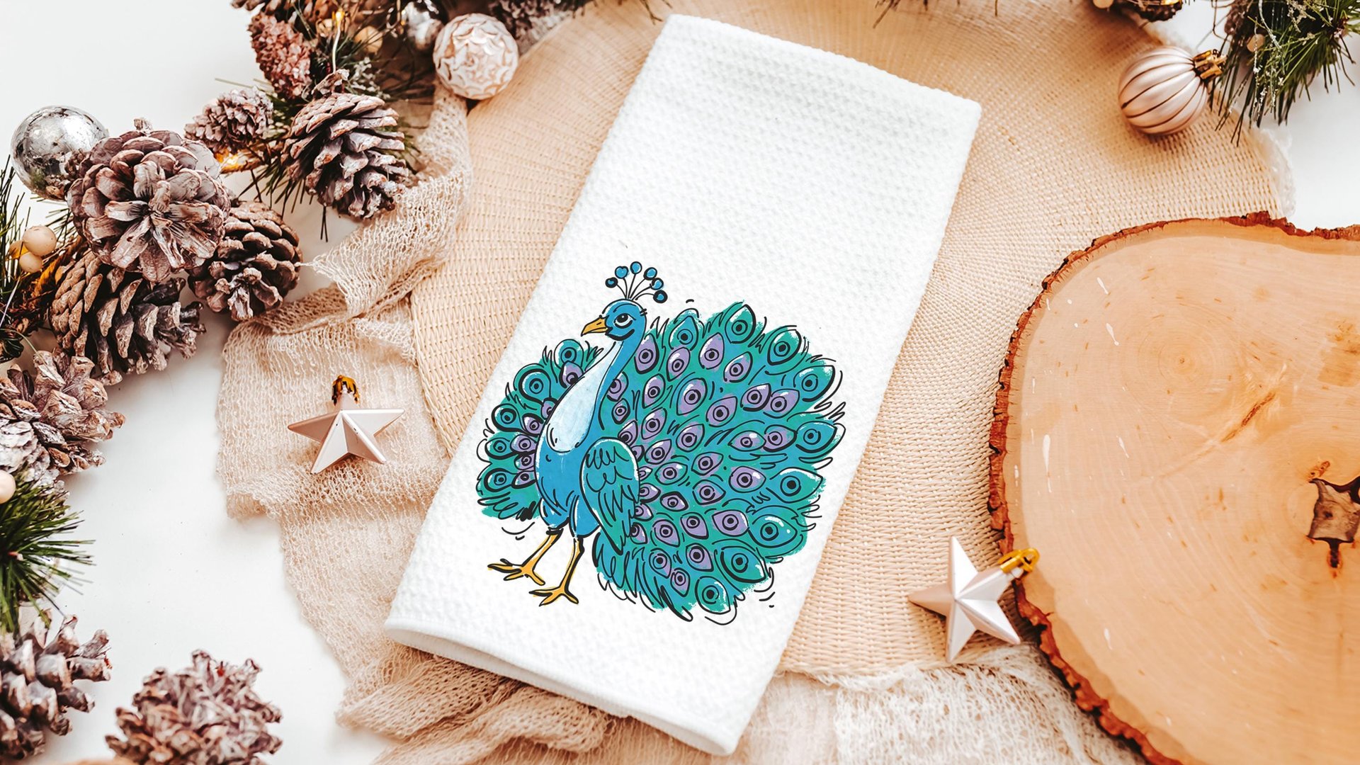 turquoise peacock throw pillow for women apartment decor for girls, teal peacock kitchen towels for friends, cute peacock gifts, dorm decor