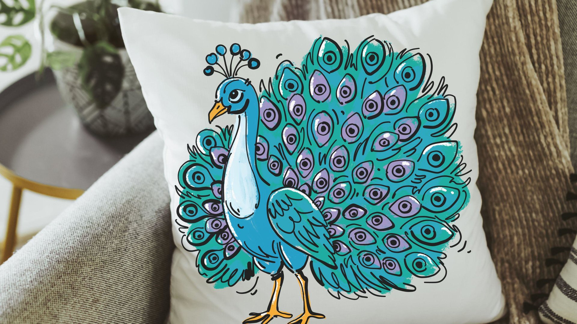 turquoise peacock throw pillow for women apartment decor for girls, teal peacock kitchen towels for friends, cute peacock gifts, dorm decor