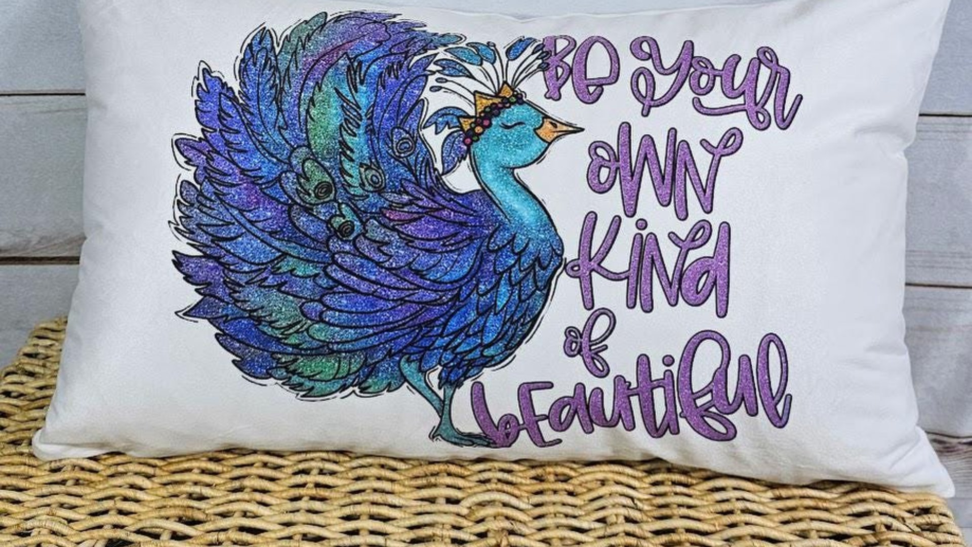 be your own kind of beautiful lumbar pillow for bed, cute dorm decor for girls, inspirational gifts for graduation, peacock throw pillow