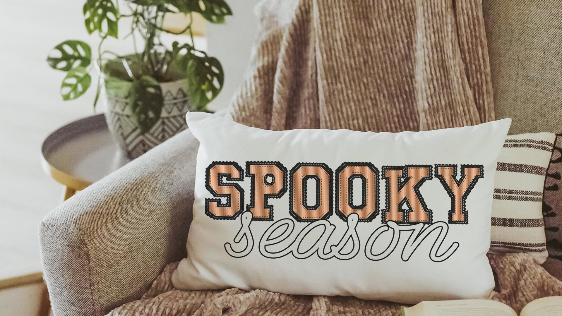 spooky season Halloween lumbar pillow cover 12x20, preppy Halloween throw pillow for bed, boo basket stuffers for adults, October themed