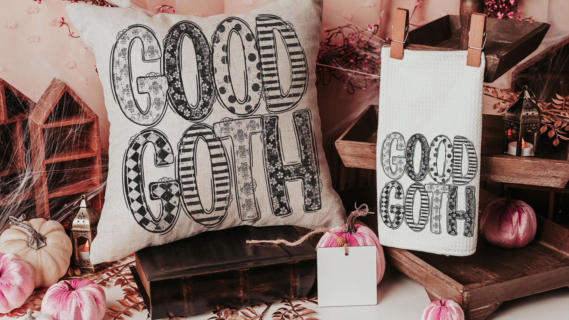 good goth throw pillow for couch funny Halloween gifts for adults, Halloween coquette kitchen towels, boo basket gifts for best friends