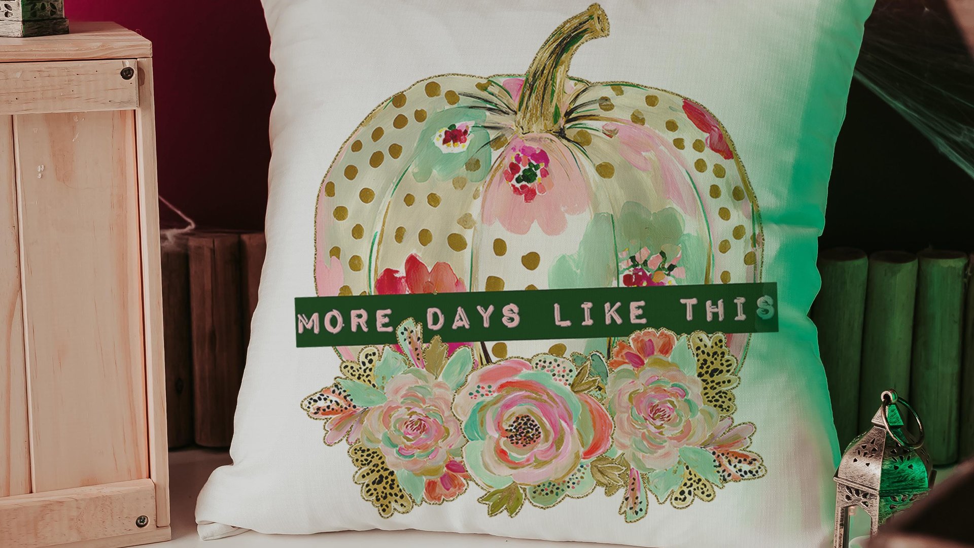 watercolor floral pumpkin throw pillows for day bed, days like this sentimental gifts for best friend, gold polka dot pumpkin accent pillows