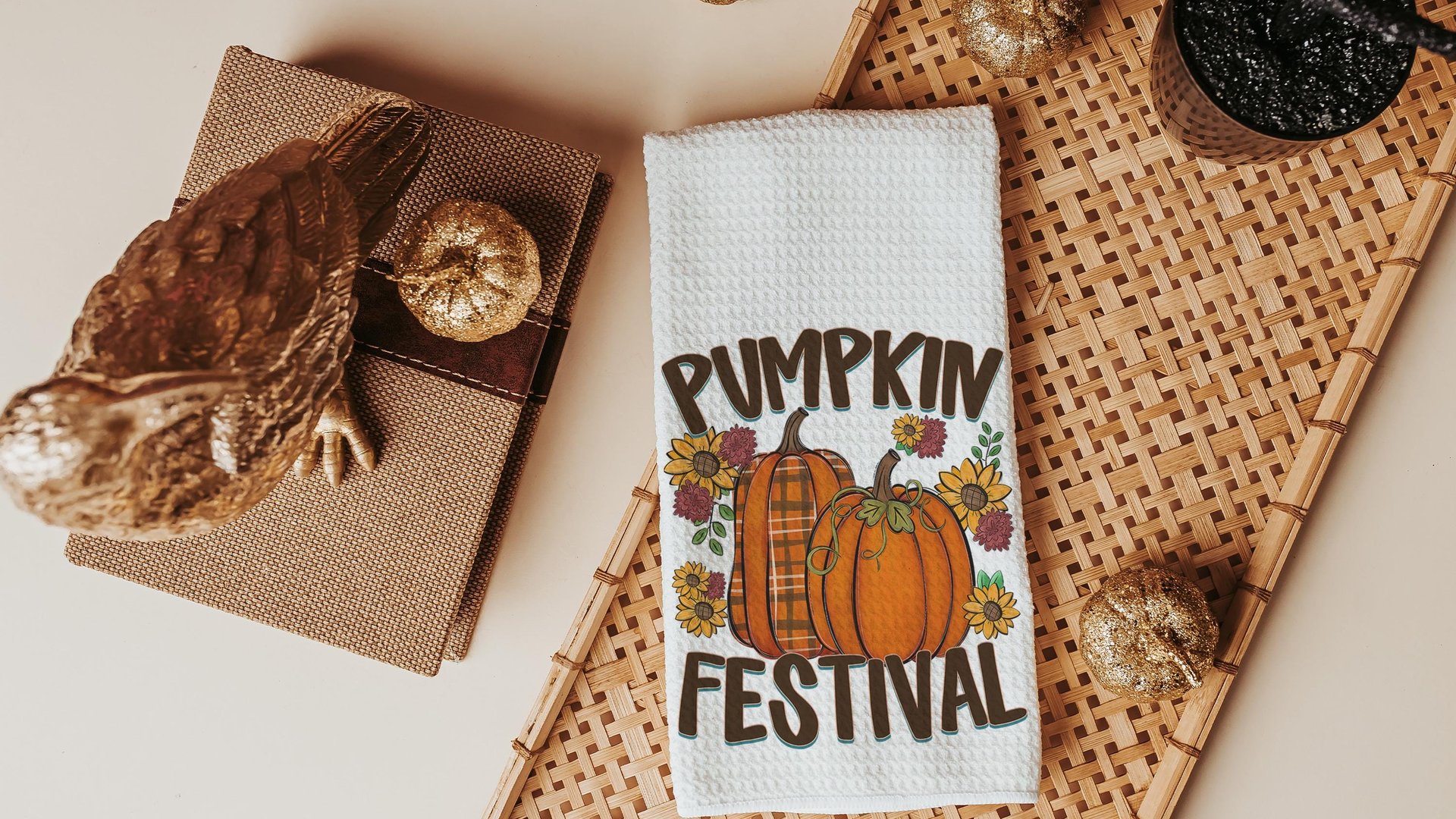 pumpkin harvest plaid pumpkin kitchen towels home essentials, fall housewarming gift for women, pumpkin spice kitchen decor, sunflower gifts