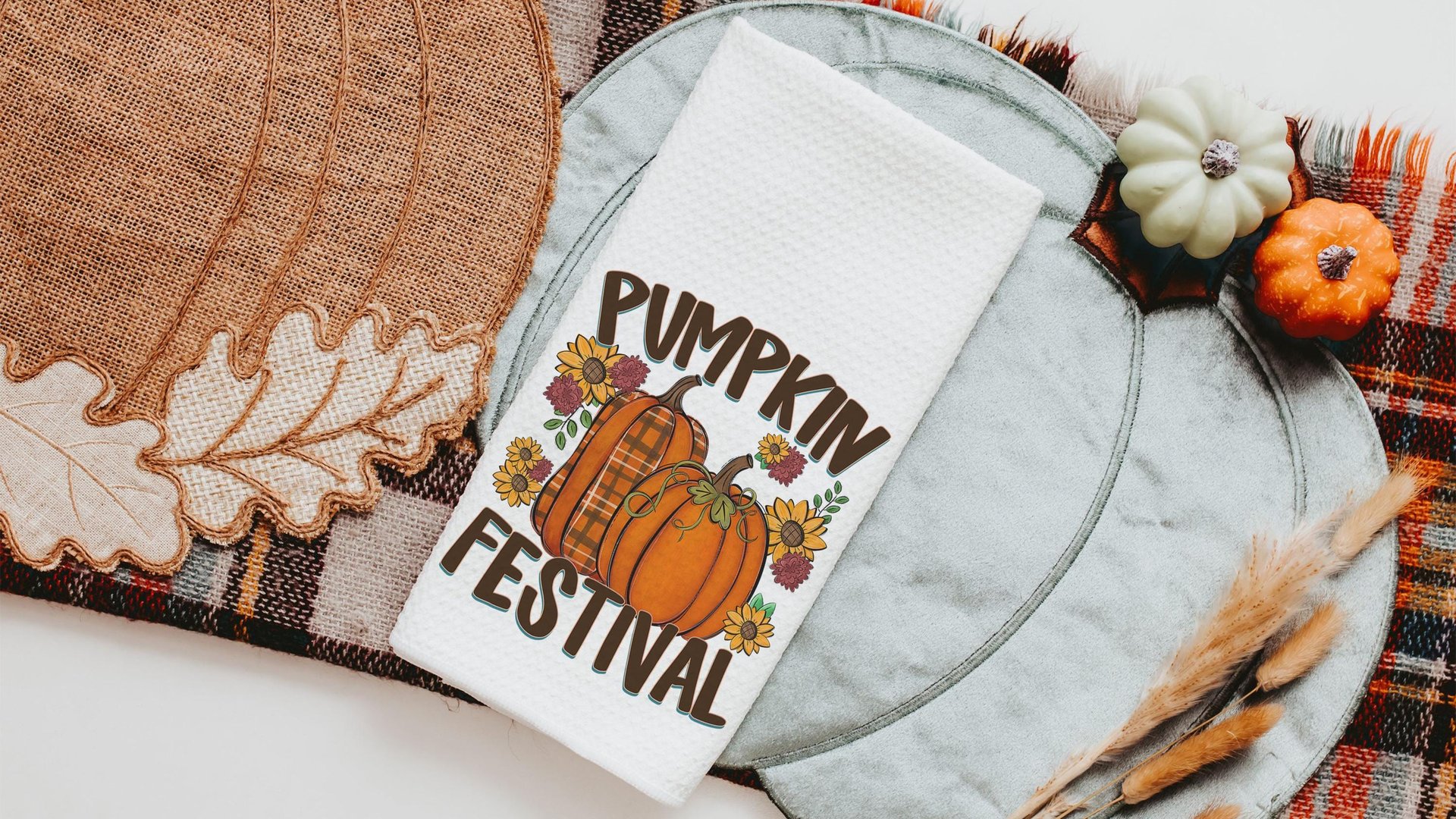 pumpkin harvest plaid pumpkin kitchen towels home essentials, fall housewarming gift for women, pumpkin spice kitchen decor, sunflower gifts