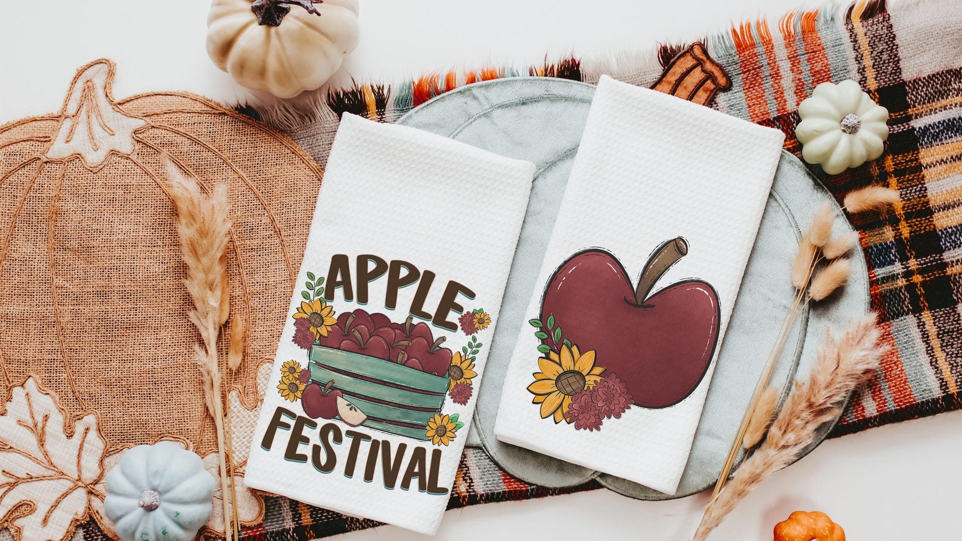 apple festival autumn kitchen towels home essentials, apple kitchen decor, sunflower gifts for her, Thanksgiving hosting gift, housewarming