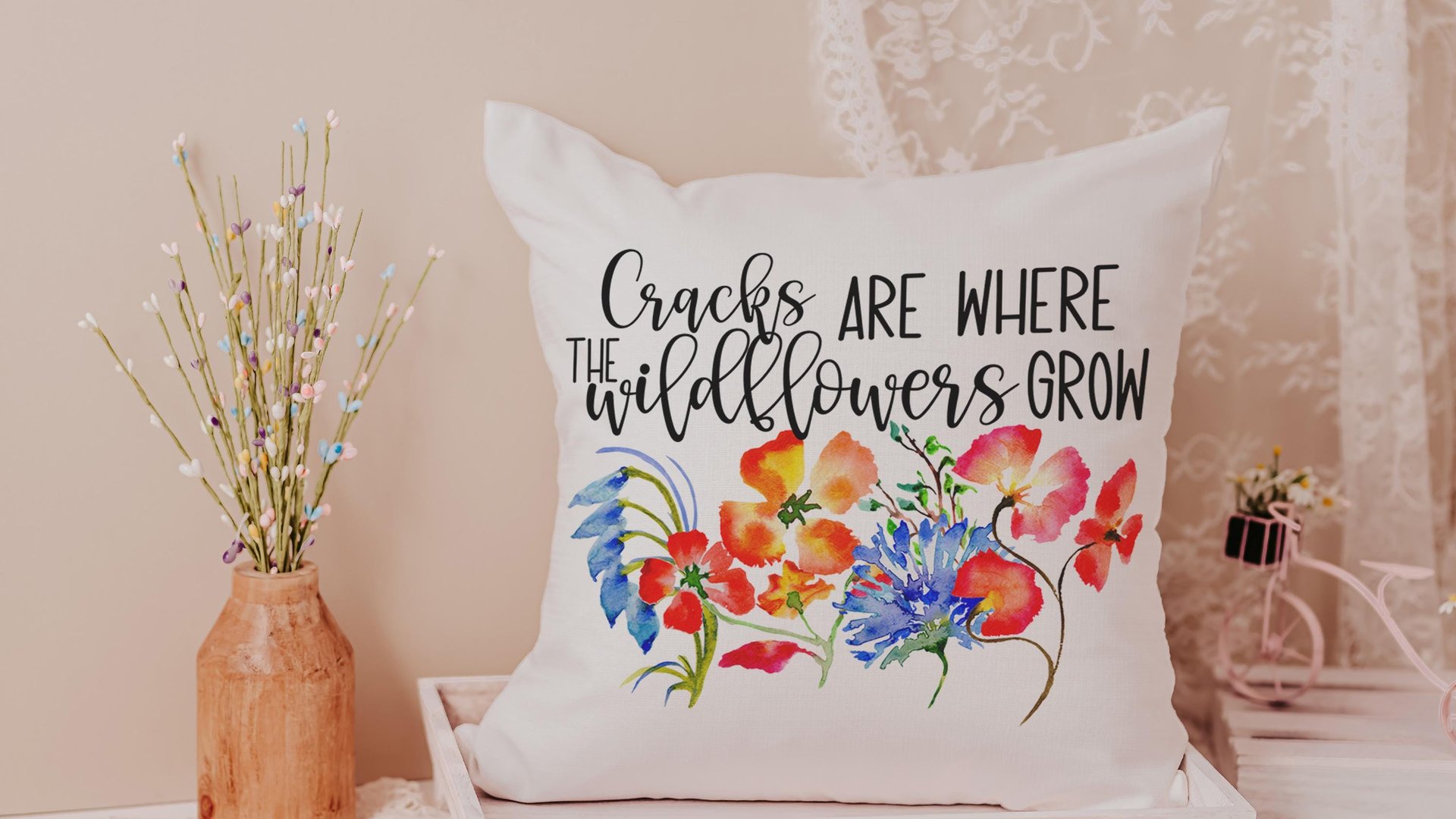 where the wildflowers grow lumbar throw pillows for couch red poppy decorative pillows for girls, cute housewarming gifts for daughter, blue