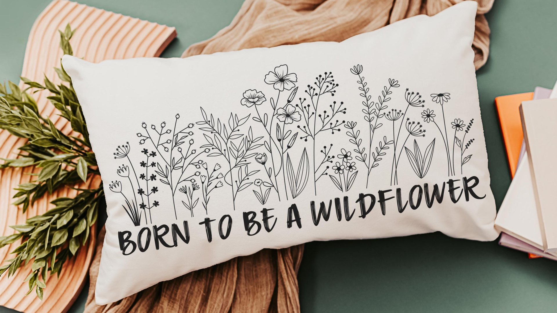 born to be a wildflower lumbar throw pillows for couch boho decorative pillows for girls, unique housewarming gift for daughter, nursery
