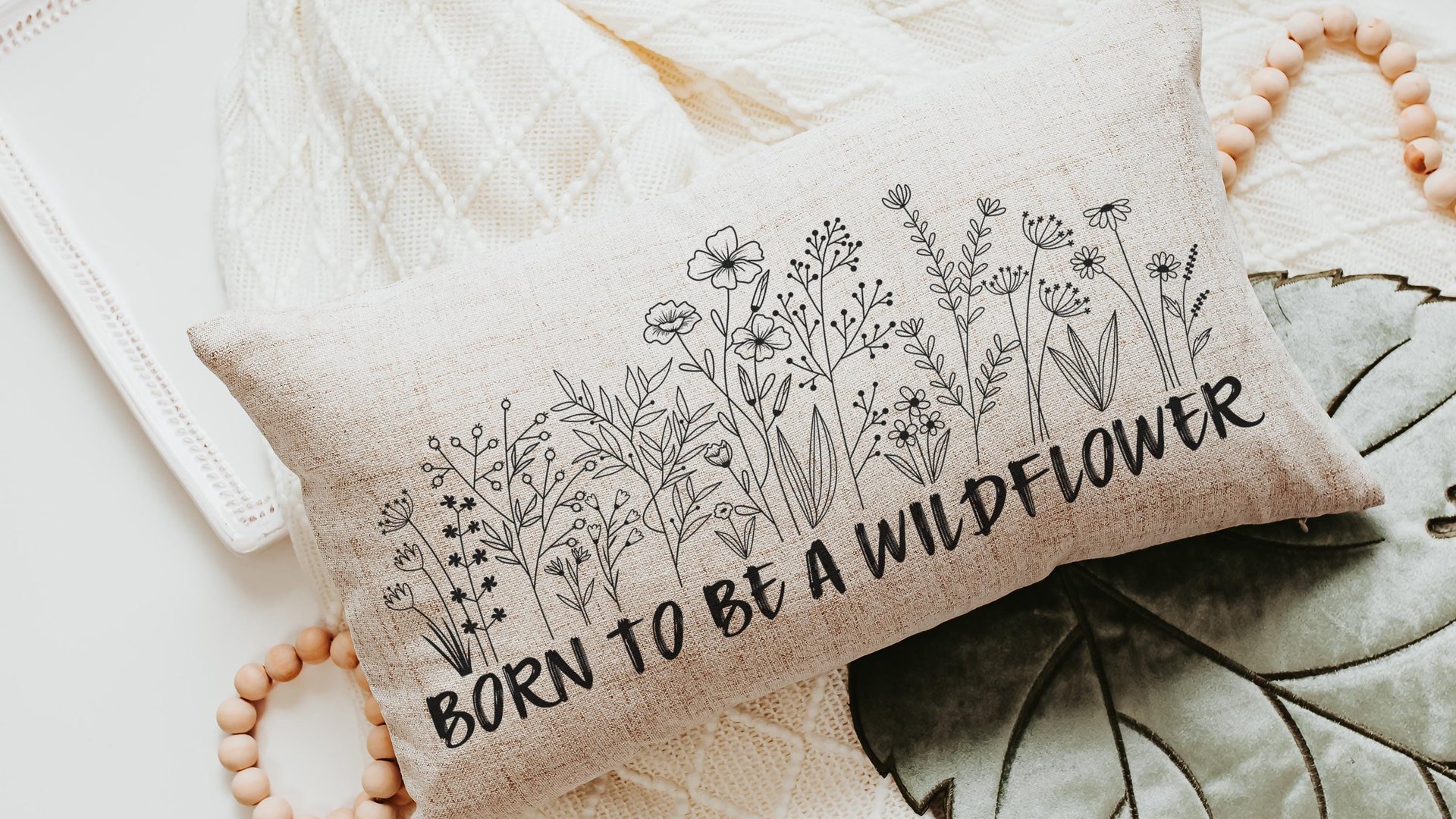 born to be a wildflower lumbar throw pillows for couch boho decorative pillows for girls, unique housewarming gift for daughter, nursery