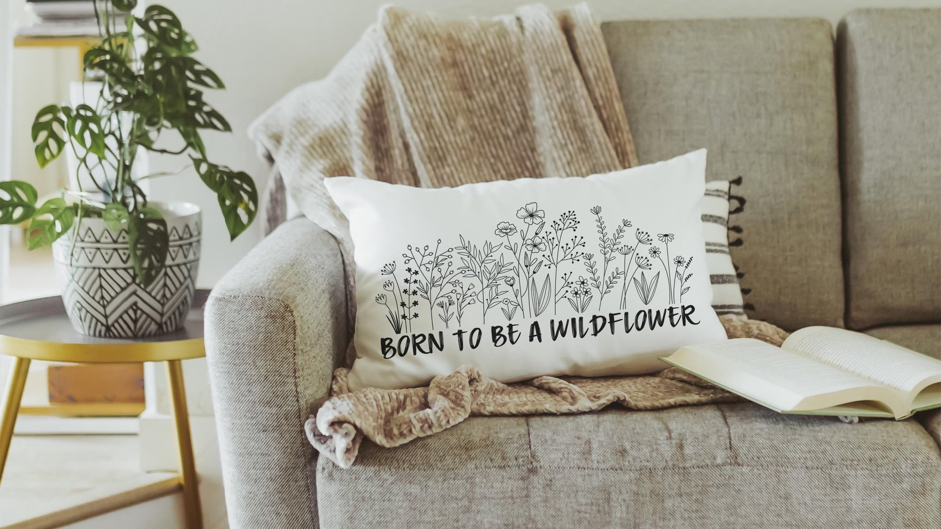born to be a wildflower lumbar throw pillows for couch boho decorative pillows for girls, unique housewarming gift for daughter, nursery
