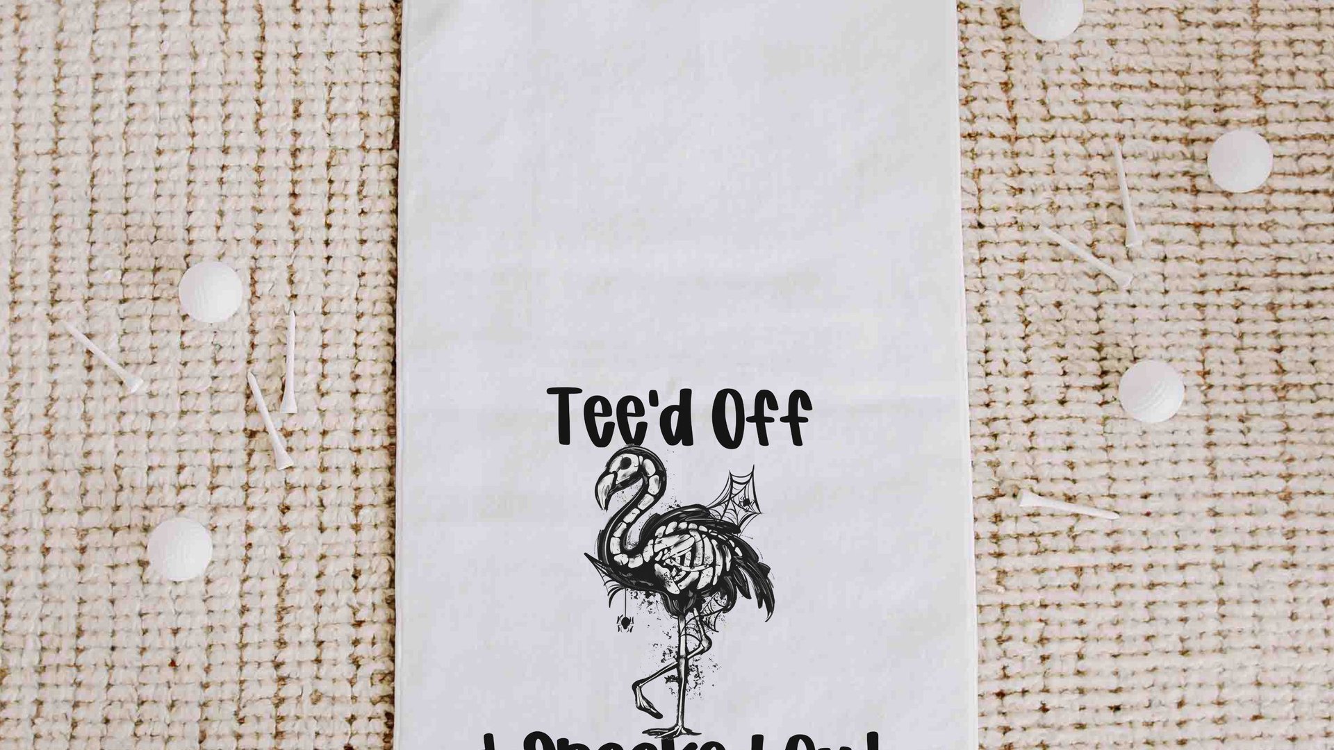 flamingo skeleton funny golf towels with grommet, Halloween golf ball towel with hook, flamingo gifts for women, spooky cute golf gifts for