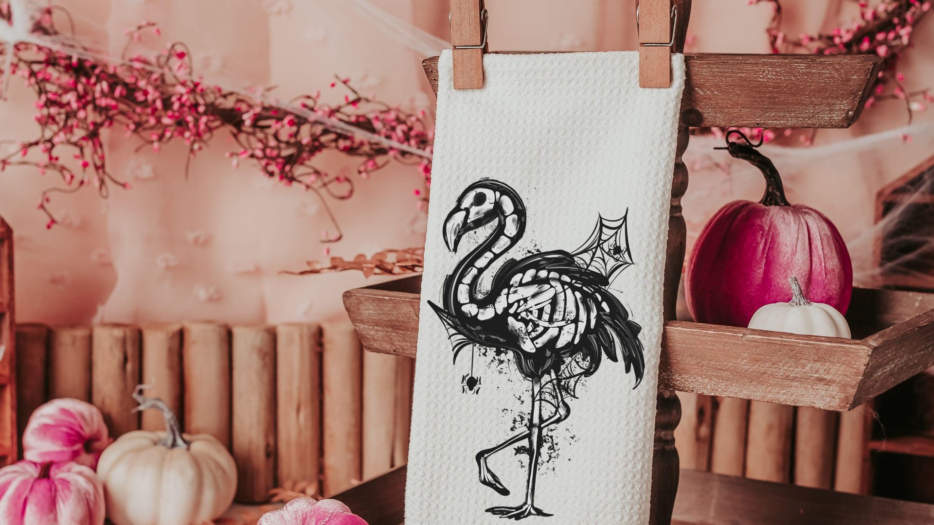 flamingo skeleton throw pillows for living room, spooky cute Halloween decor for gifts, boo basket stuffers for girlfriend, beach goth gifts