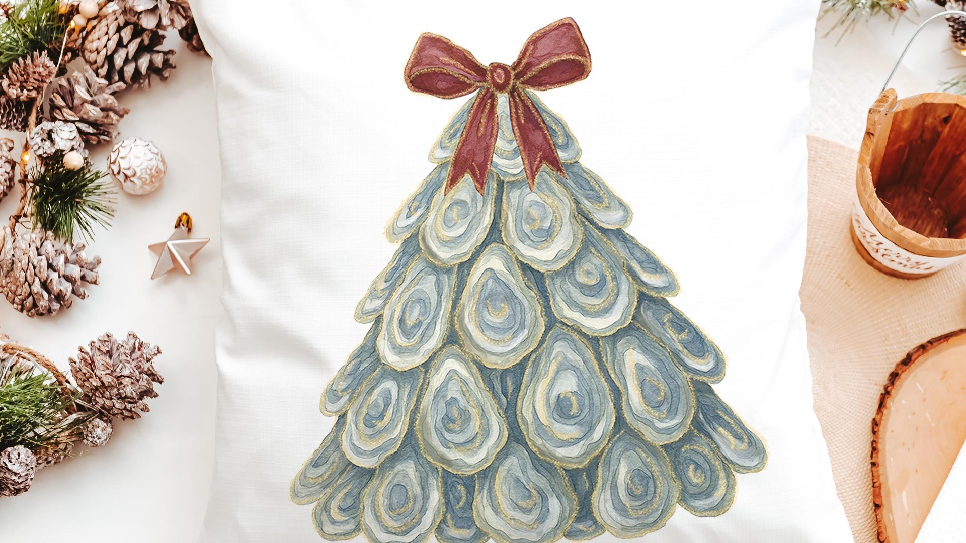 oyster shell Christmas tree ornament handmade, oyster Christmas ornament gift best sellers, trendy Christmas gifts for beach lovers, coastal