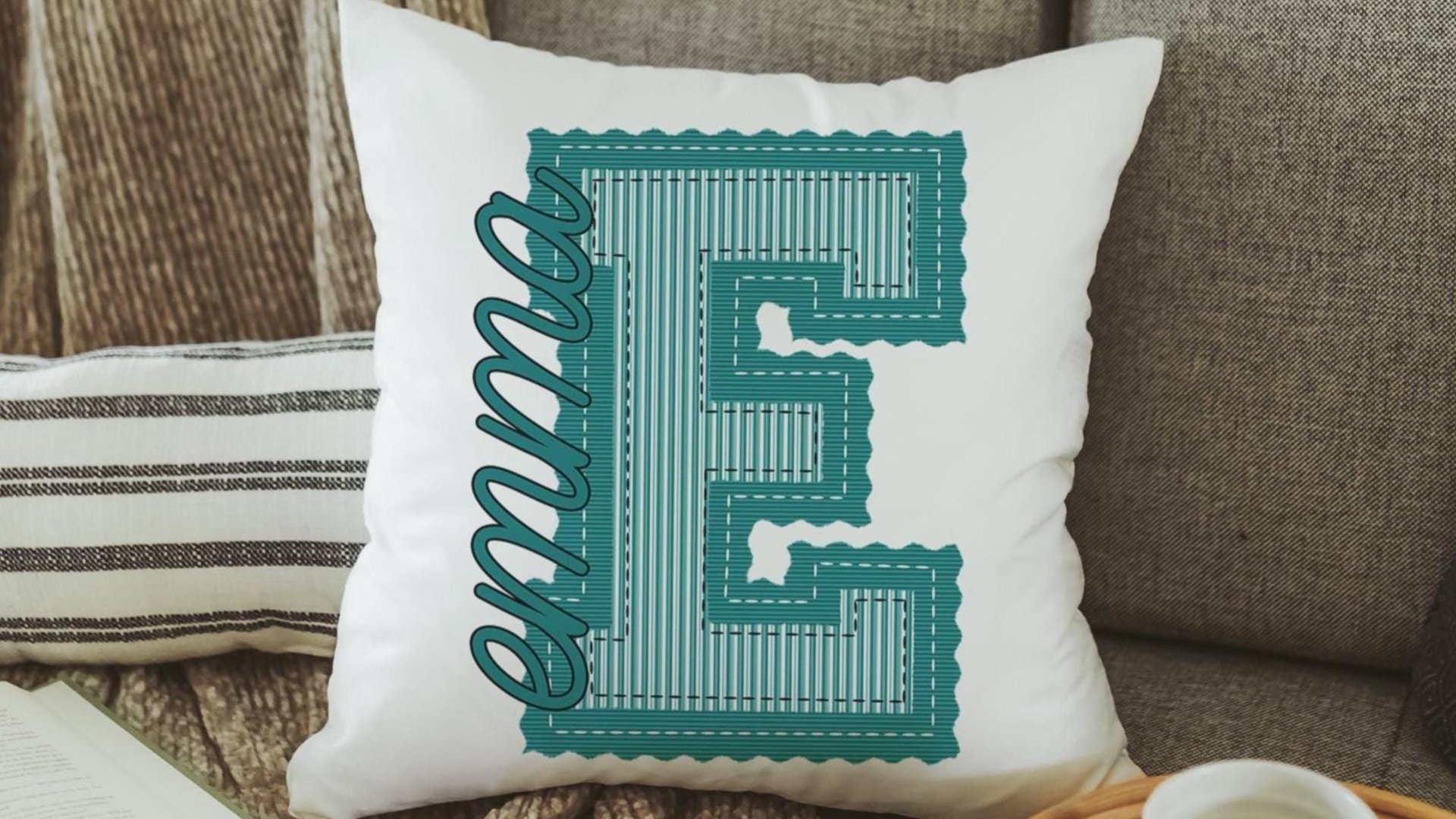 personalized bright pink seersucker pillow for granddaughter, preppy throw pillow with name, tween girl gifts, Christmas gifts for college