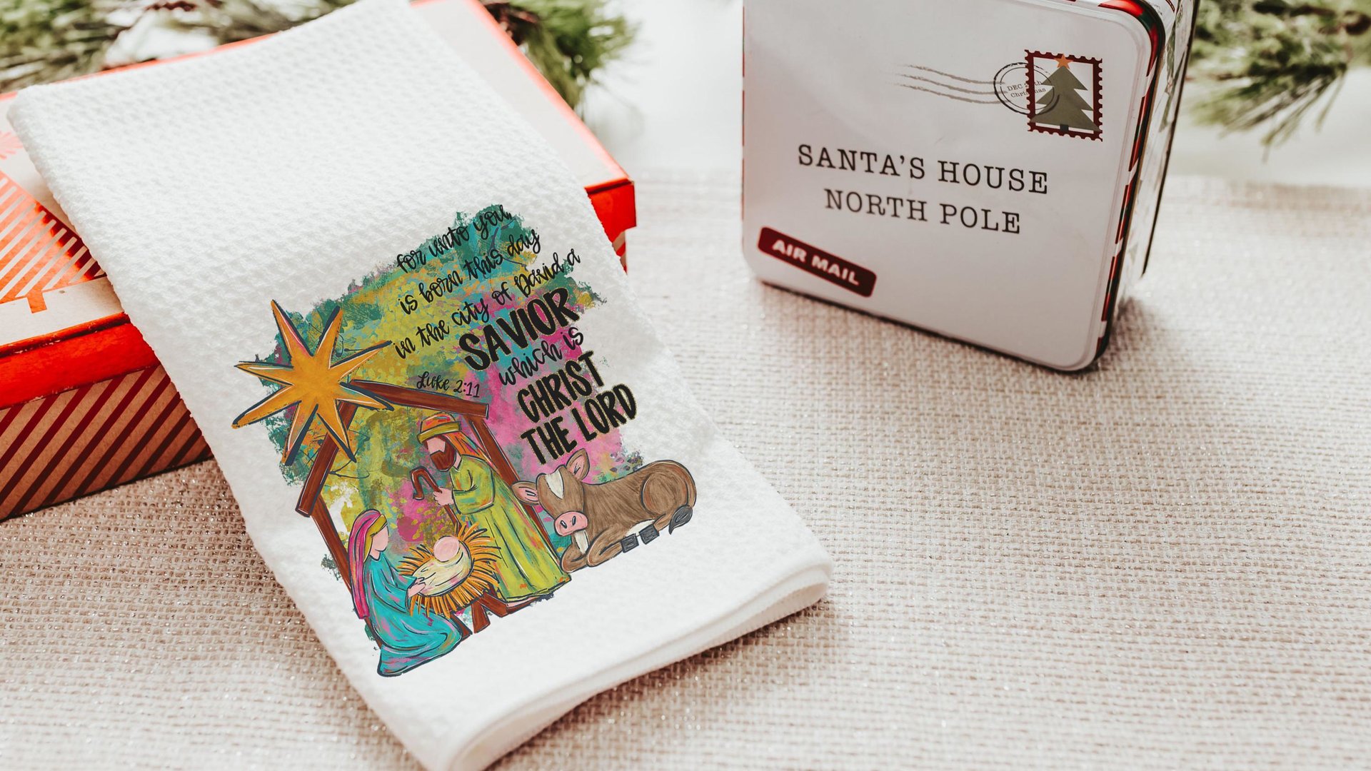 watercolor nativity Joseph Mary Jesus throw pillows for couch religious Christmas hand towels for powder room, Christian Christmas gifts for