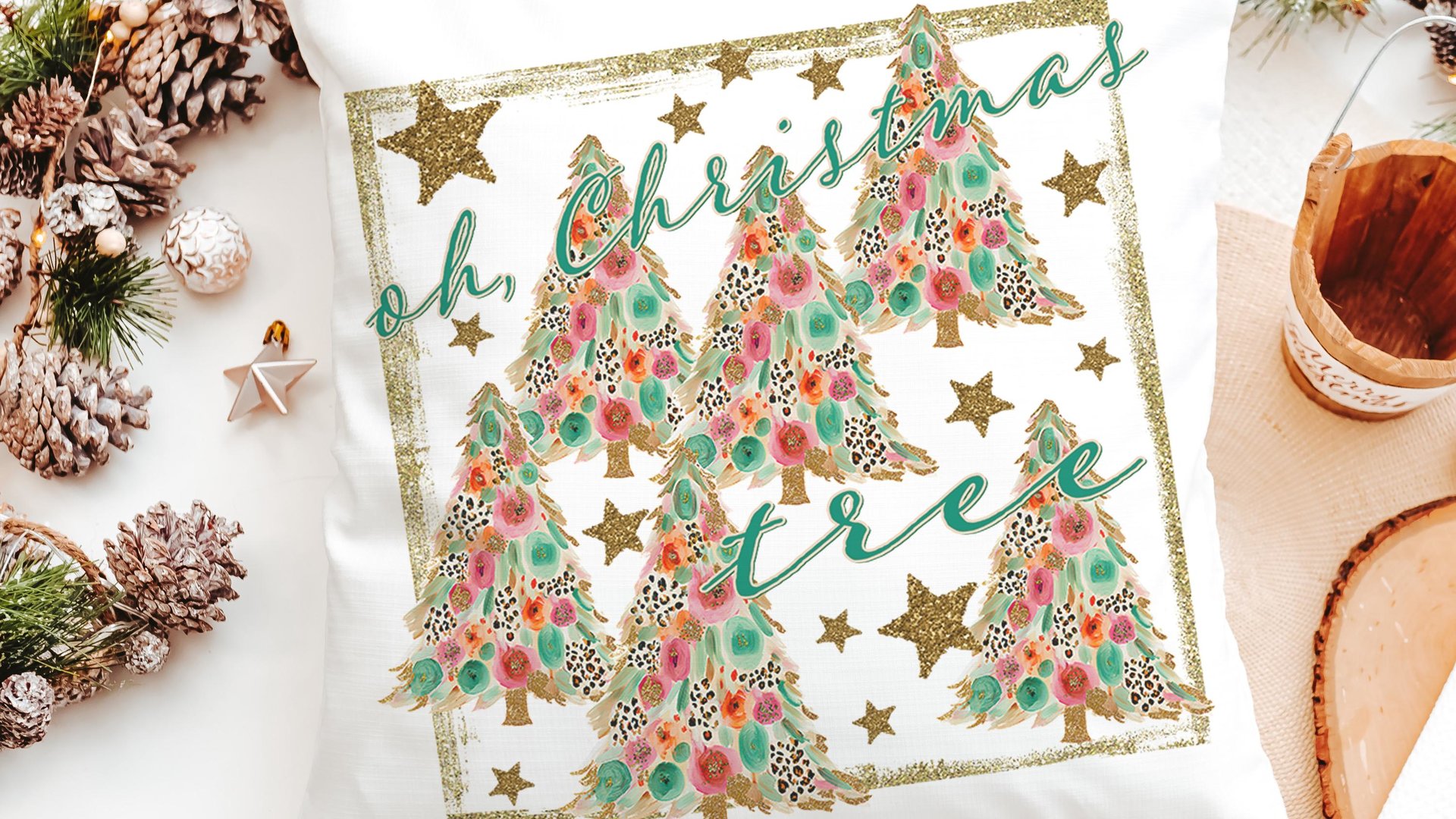 oh Christmas tree leopard print Christmas tree throw pillows for couch, floral Christmas accent pillow covers Christmas gifts for coworkers