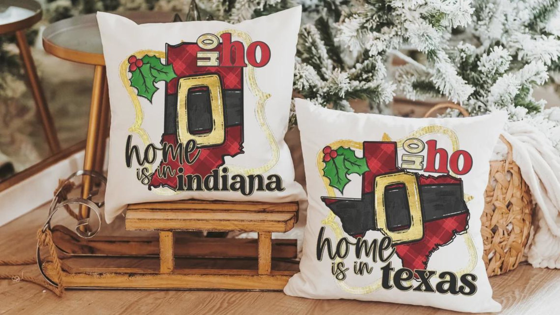 ho ho ho Christmas throw pillow for sectional, Texas Christmas gifts for neighbors, state pride accent pillows for couch, Texas gifts for