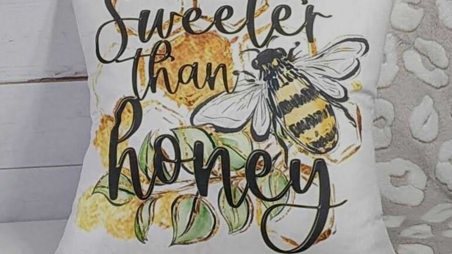 sweeter than honey bumble bee throw pillow for couch, new home gift set for her, honey bee kitchen towel, bee gifts for women, bee decor for