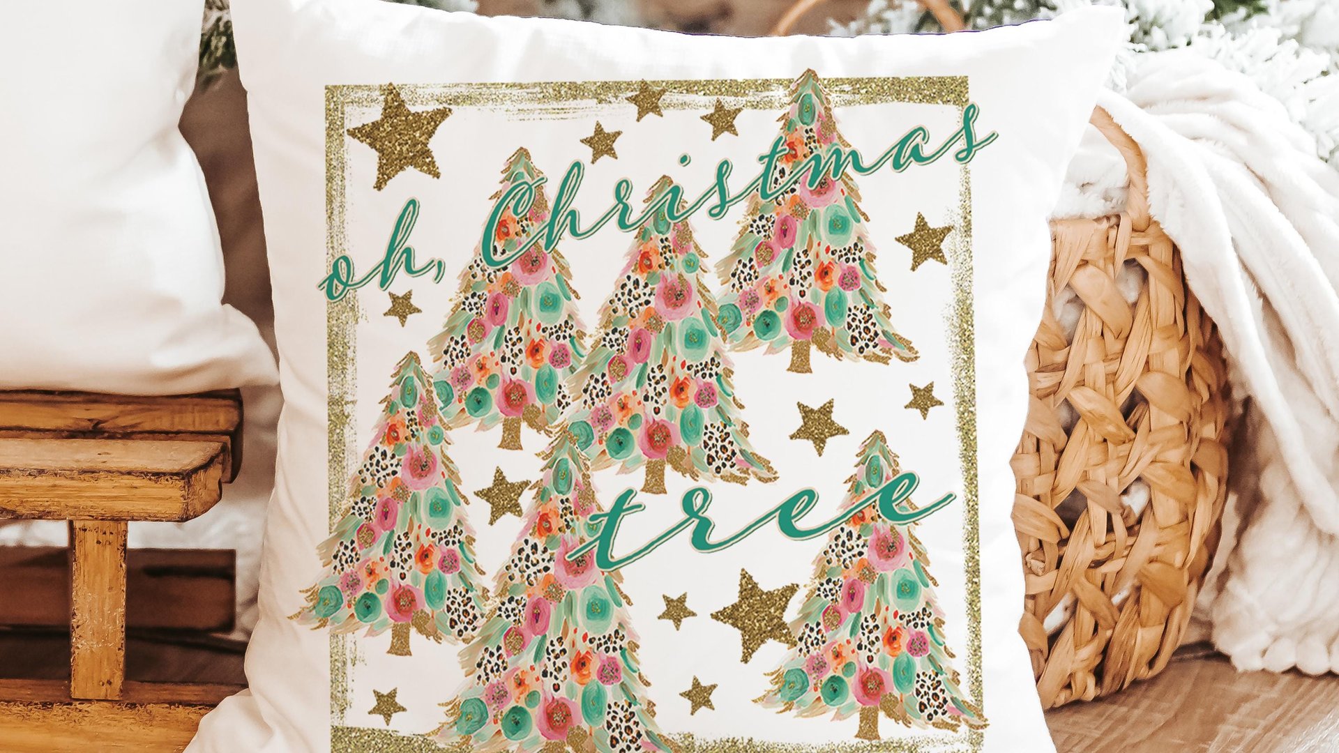 oh Christmas tree leopard print Christmas tree throw pillows for couch, floral Christmas accent pillow covers Christmas gifts for coworkers