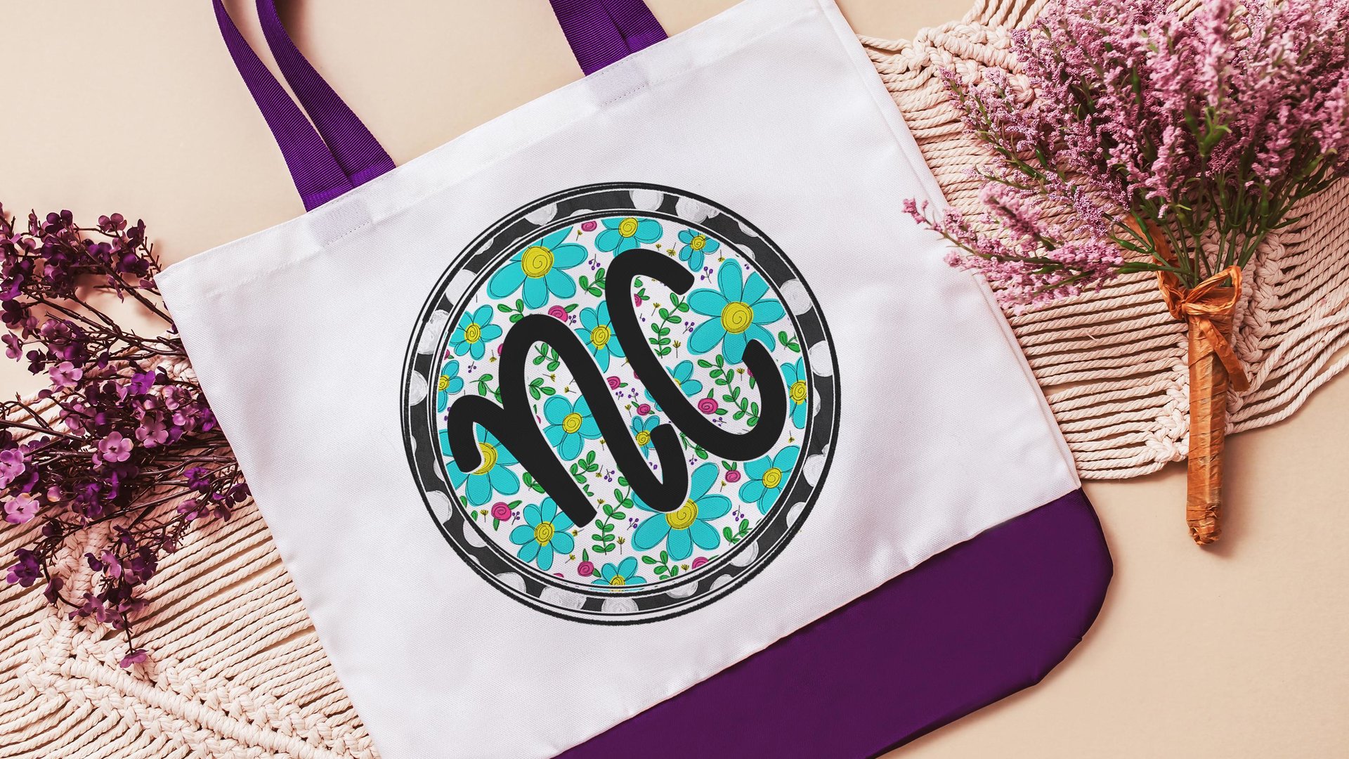 cute Indiana flower tote bag for school, Indiana gifts, turquoise floral shopping tote for daughter, Indiana Christmas gifts for neighbors