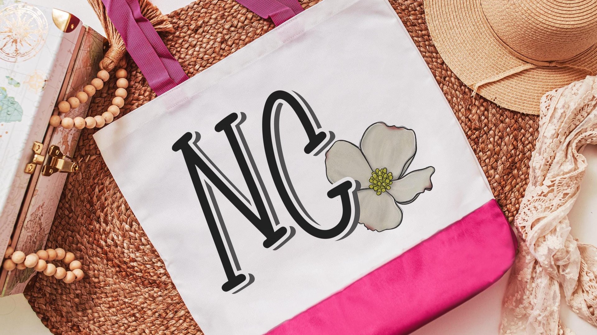North Carolina state flower tote bag for gift, North Carolina Christmas gifts for realtors, Wake Forest NC gifts for Xmas, flowering dogwood