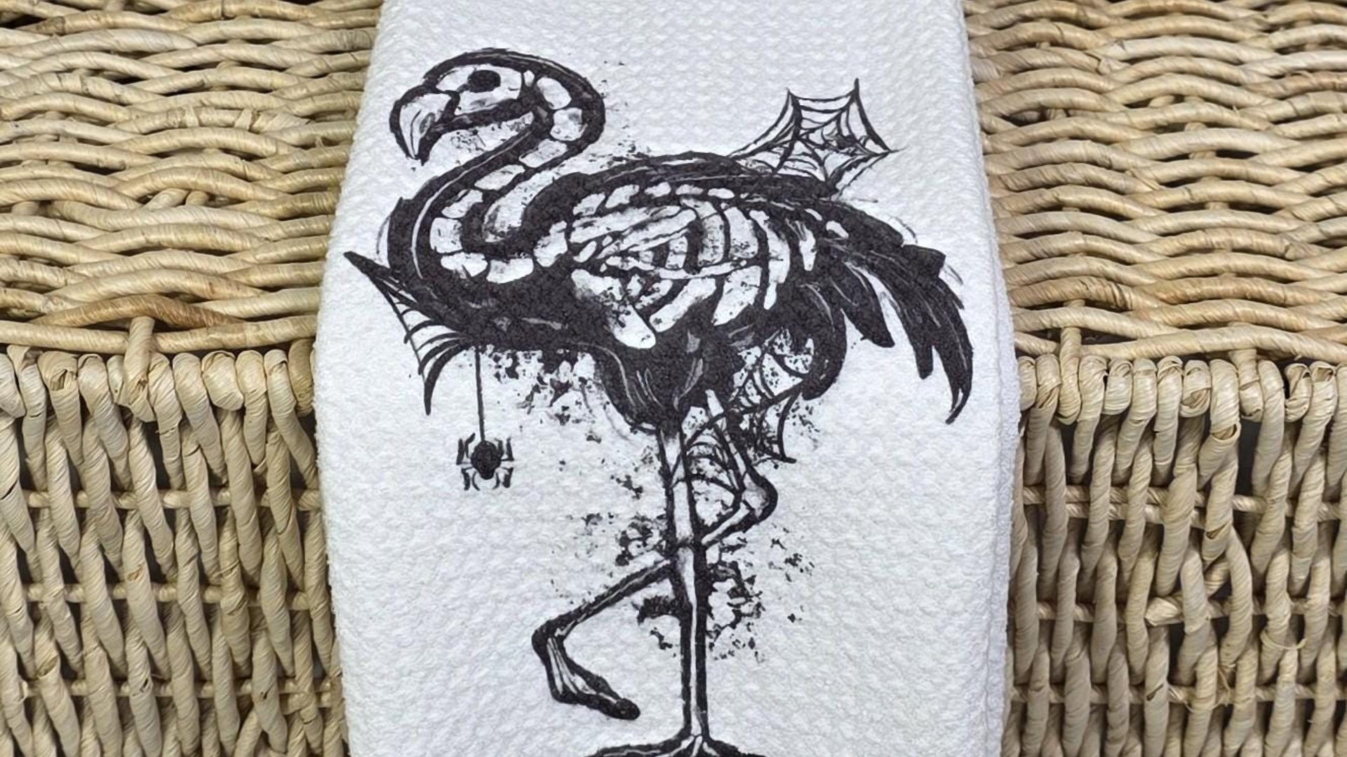 flamingo skeleton hand towels for bathroom, spooky cute Halloween kitchen towels home essentials, boo basket stuffers for girlfriend, beach